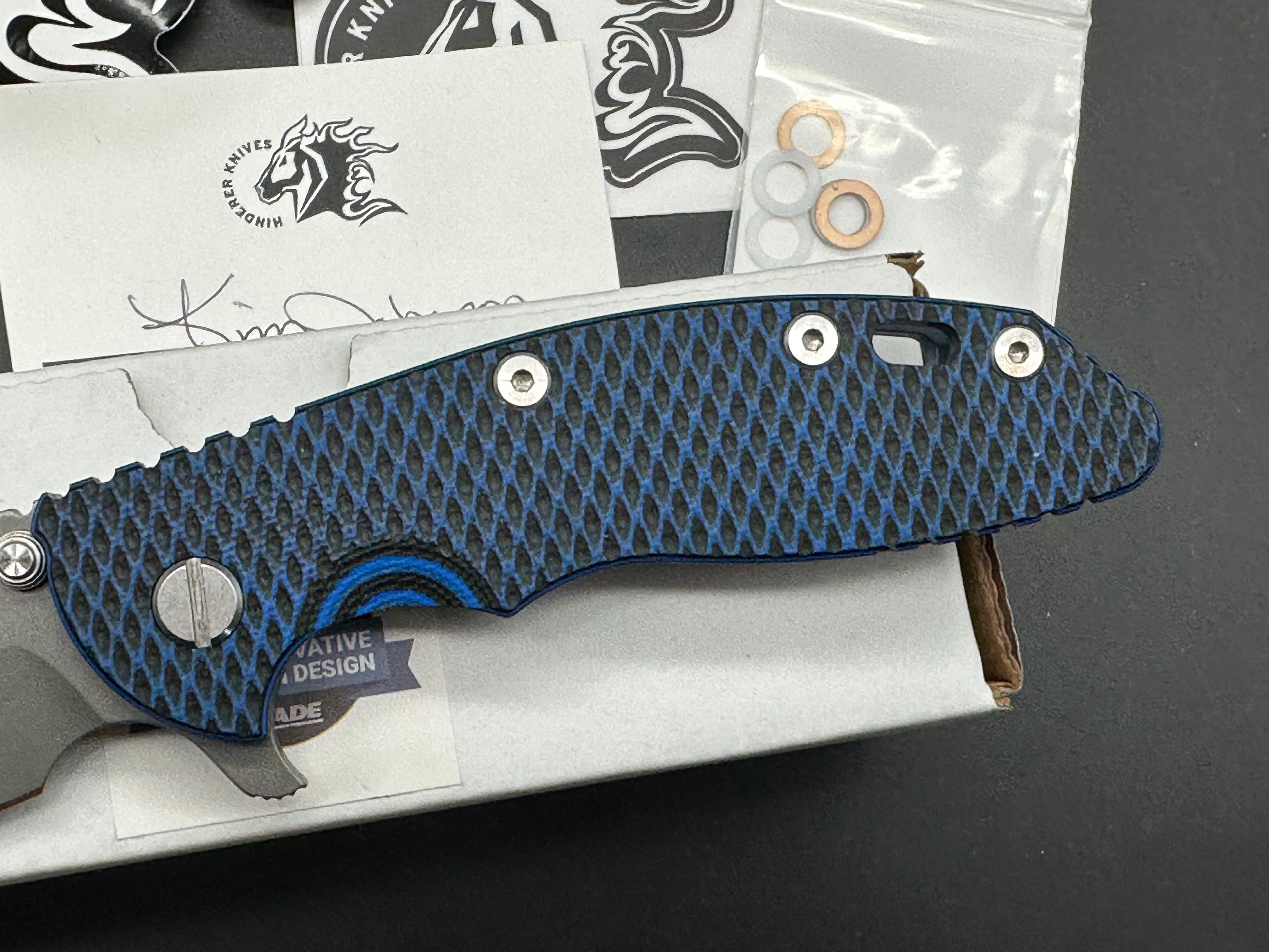 Hinder XM-18 Bowie Flipper Knife - Working Finish Battle Blue Titanium Blade - EDC, Outdoor Camping & Survival Gear