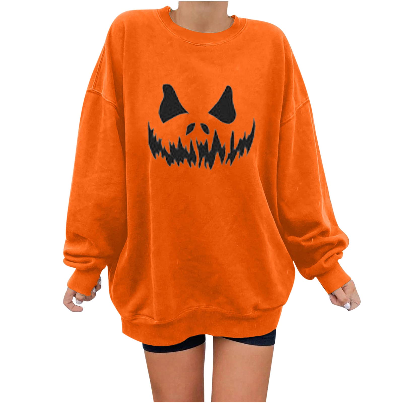 maisdgop Women's Oversized Vintage Halloween Pumpkin Skeleton Sweatshirt - Lightweight Cozy Long Sleeve Pullover Sweater for Fall, Casual Wear & Halloween Costume