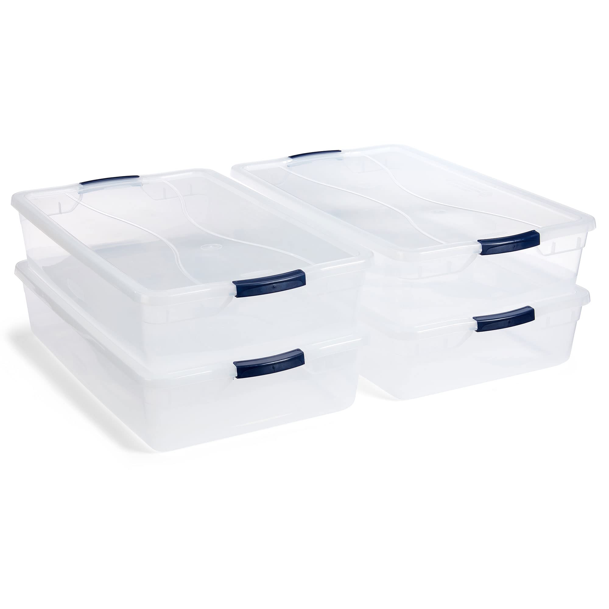 Rubbermaid Cleverstore 42 Quart Clear Plastic Storage Bins - 4 Pack Stackable Organizer Containers with Latching Lids for Garage, Closet, Classroom & Home Organization - Perfect for Seasonal Decor, Toys, Clothes & School Supplies Storage