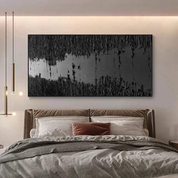 Black Minimalist Textured Painting #MZ014 - Modern Abstract Wall Art for Living Room, Bedroom & Office Decor