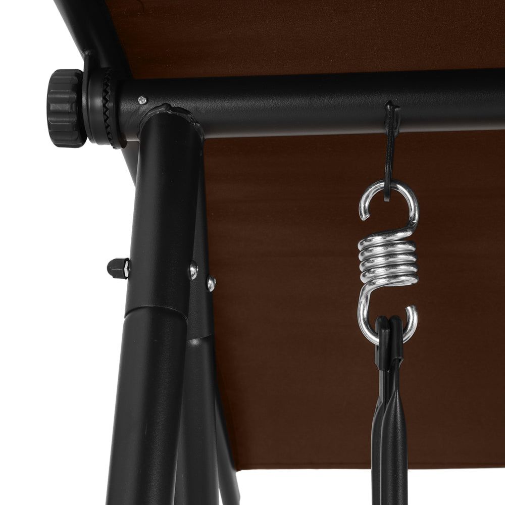 Gardeon 2 Seater Outdoor Swing Chair with Canopy - Patio Garden Bench in Brown - Perfect for Relaxing in Backyard, Porch or Balcony