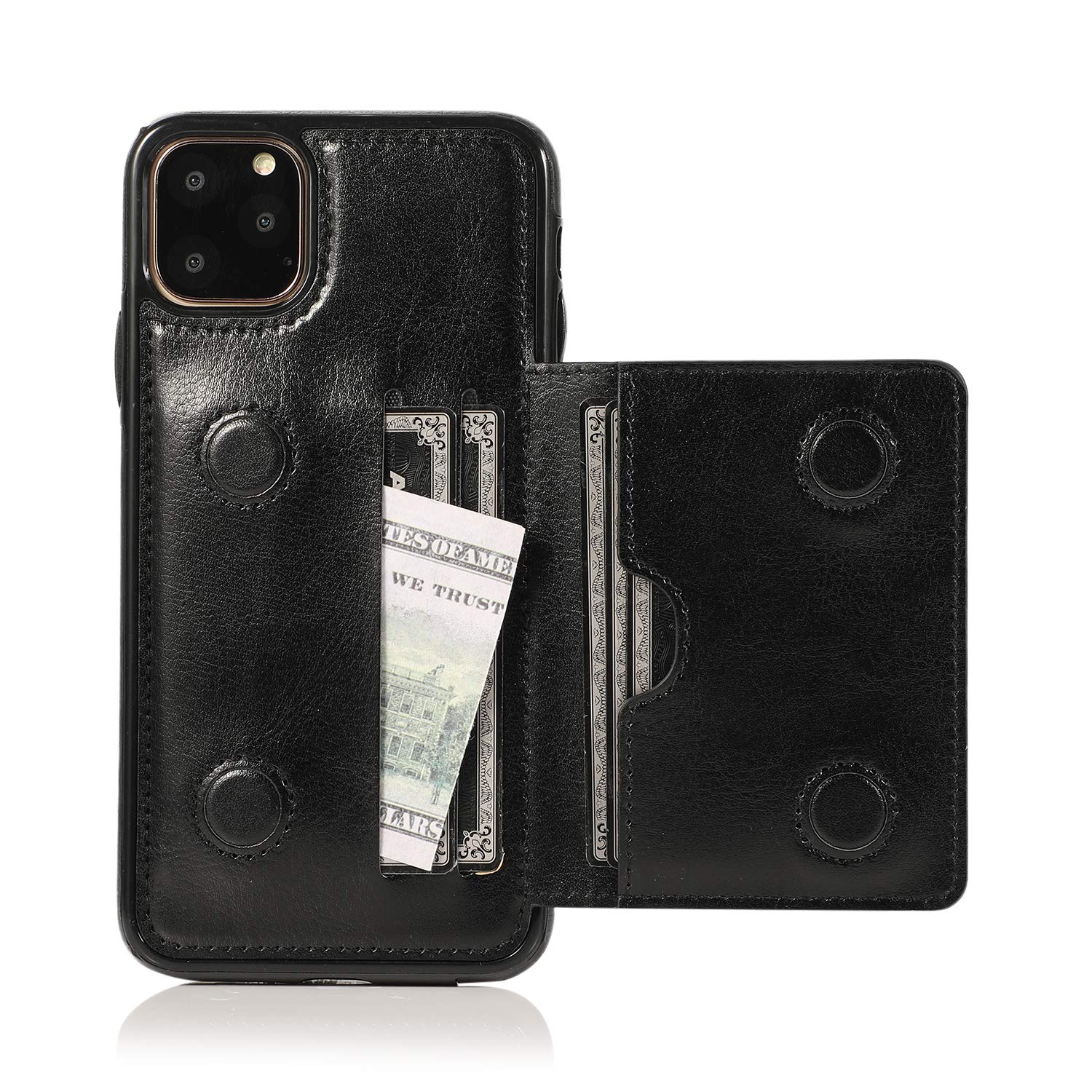 Premium PU Leather Magnetic Wallet Case for iPhone 11 Pro Max (6.5 inch 2019) - Shockproof Flip Cover with Card Slots & Kickstand | Perfect for Daily Use, Travel & Business Protection (Black)