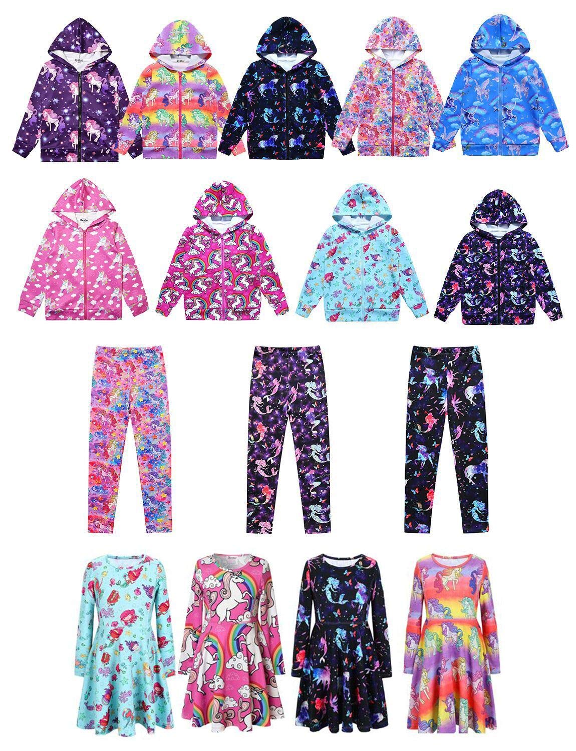 Girls Unicorn & Cat Print Zip Up Hoodie Jacket with Pockets - Cute Pullover Sweatshirt for School, Playdates & Outdoor Activities