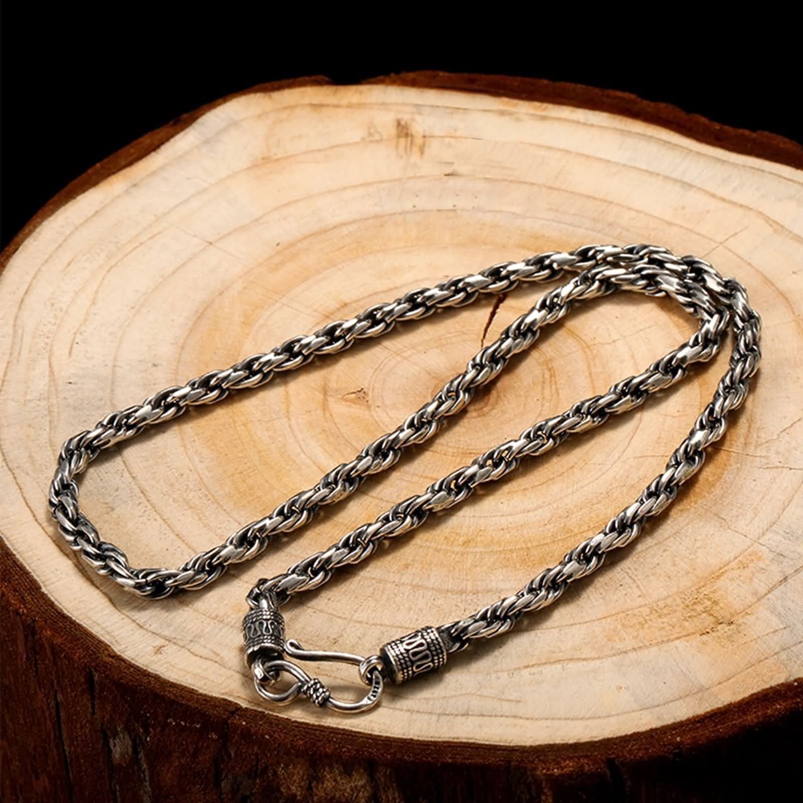 4mm Twisted Rope Chain Necklace for Men - 20 Inch Sterling Silver Mens Necklace | Durable & Stylish Jewelry for Everyday Wear, Gifts & Special Occasions