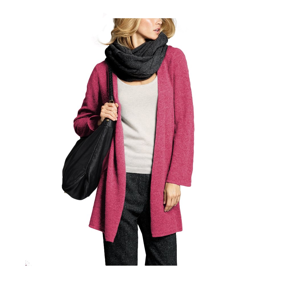 Parisbonbon Women's 100% Cashmere Low Neck Cardigan Sweater - Soft & Warm Hot Pink Pullover (Size 0X) for Office, Date Night & Casual Outfits