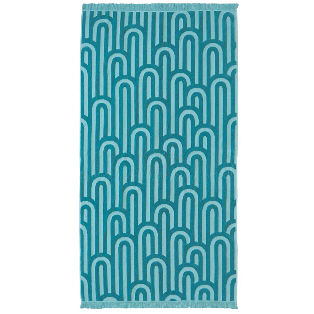 Bambury HiLo Beach Towel Arcade Turquoise - Soft, Quick-Dry, Oversized Beach Towel for Pool, Sand, Yoga & Outdoor Activities