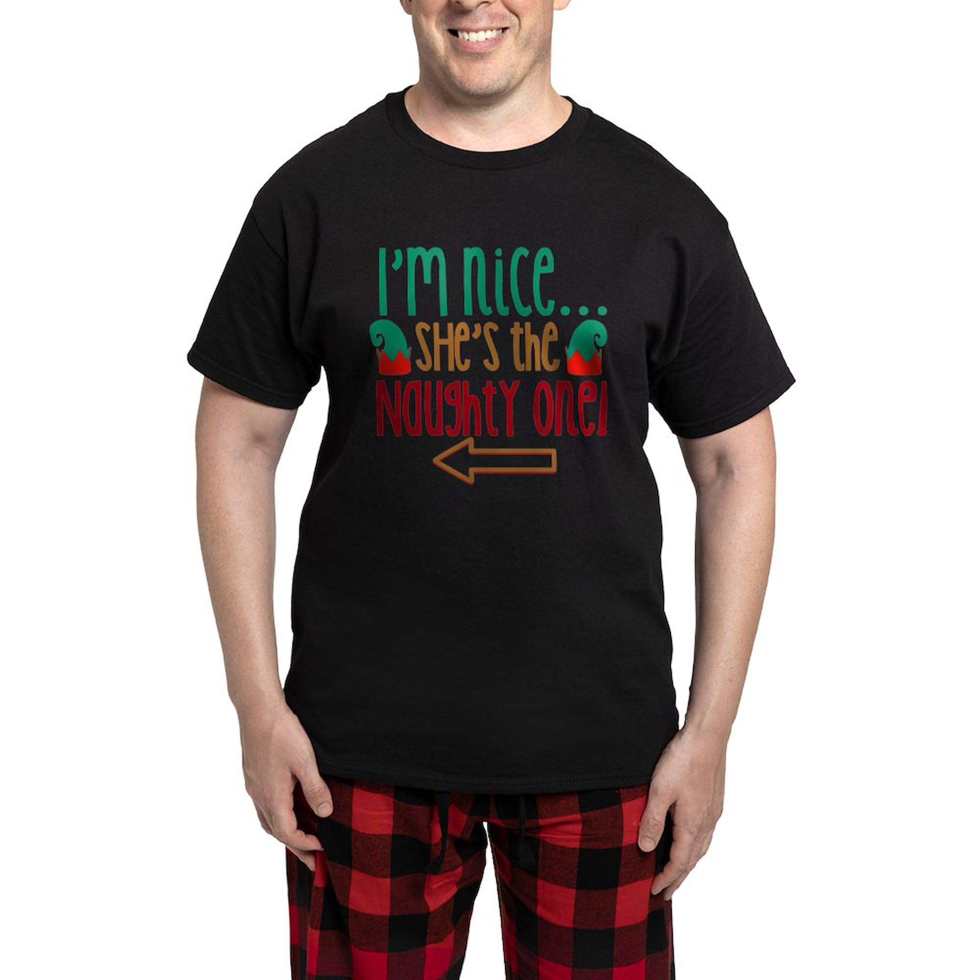 Funny Couples Pajama Set - 'I'm Nice She's Naughty' Elf Hat Christmas Sleepwear for Men | Cozy Matching PJs for Holiday Parties & Festive Sleepovers