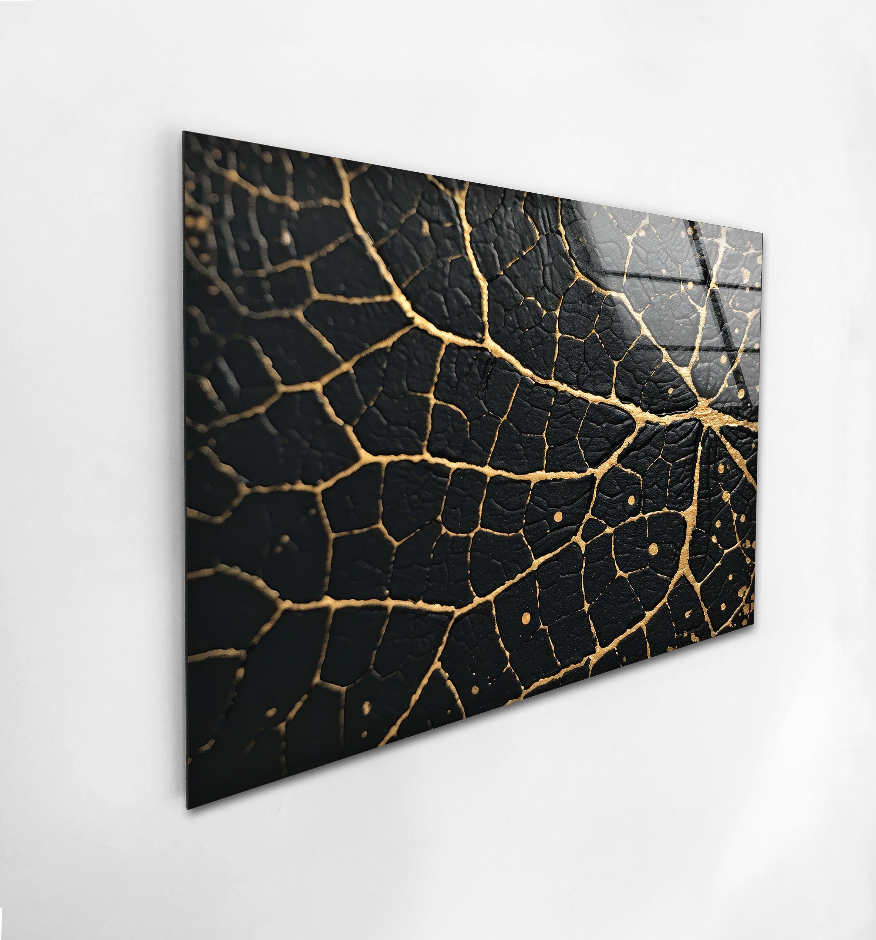 Black and Gold Abstract Glass Wall Art - Modern Home Decor for Living Room, Bedroom & Office - Elegant Handmade Glass Painting for Stylish Interiors