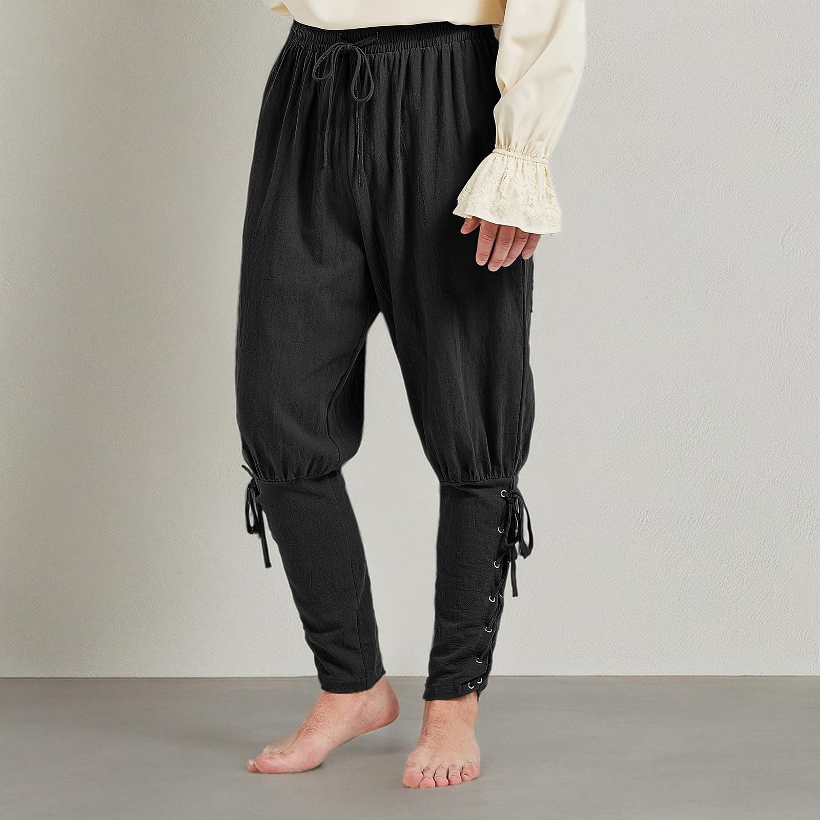 Men's Pirate Pants - Medieval Viking Navigator Cosplay Costume with Drawstring Ankle Bands | Perfect for Renaissance Fairs, Halloween Parties & LARP Events