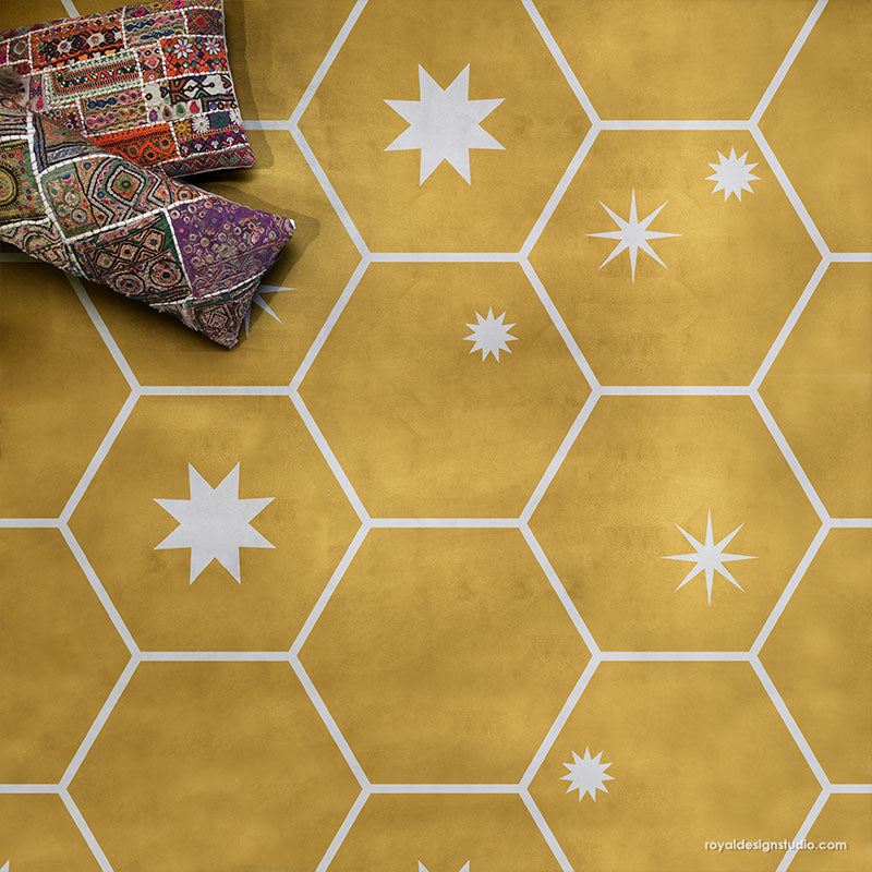Premium Hexagon Tile Stencil for DIY Home Decor - Reusable Template for Wall, Floor, and Furniture Painting Projects