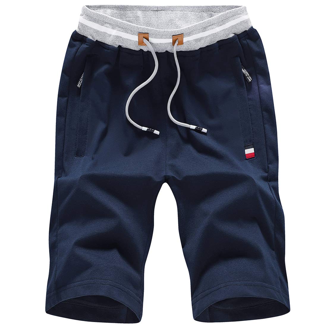 **FoxQ Men's Athletic Running Shorts with Zipper Pockets & Elastic Waistband - Breathable Cotton Workout Gym Shorts for Jogging, Training & Casual Wear**