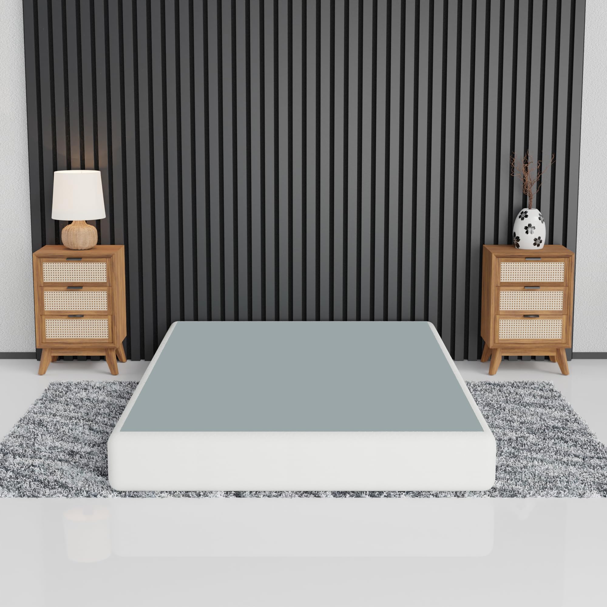 Greaton 8-Inch Sturdy Box Spring for Full Mattress Support - Durable Natural Wood Foundation, Easy to Assemble (White) | Perfect for Bedroom Upgrade, Guest Room & Dormitory Use