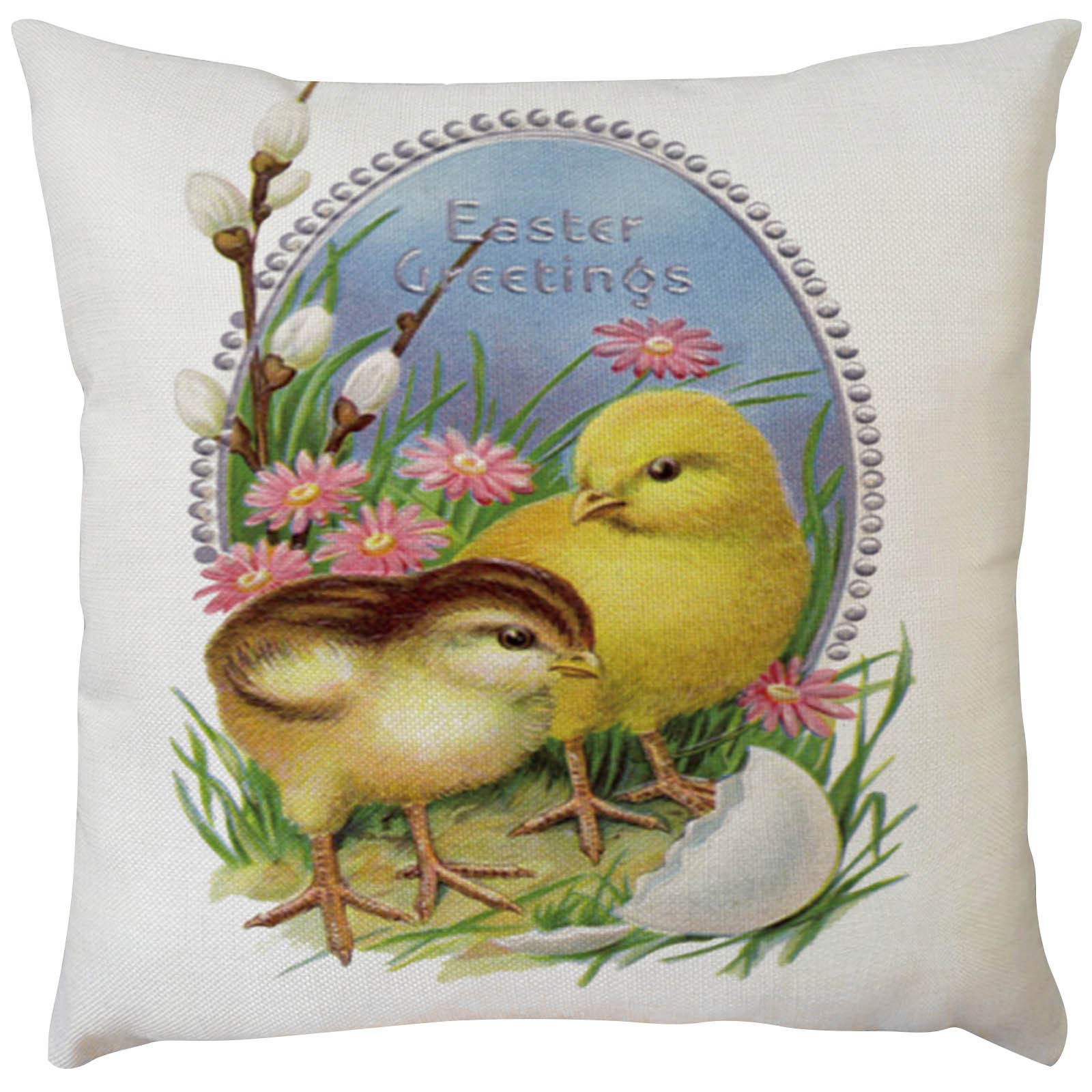 Happy Easter Pillowcase Set - 1/4pc Colorful Easter Egg & Bunny Rabbit Design Spring Floral Decorative Throw Pillow Cover 18x18 Inch for Sofa, Couch, Bed, Office, Car - Perfect for Easter Decorations, Spring Home Decor & Gift Giving
