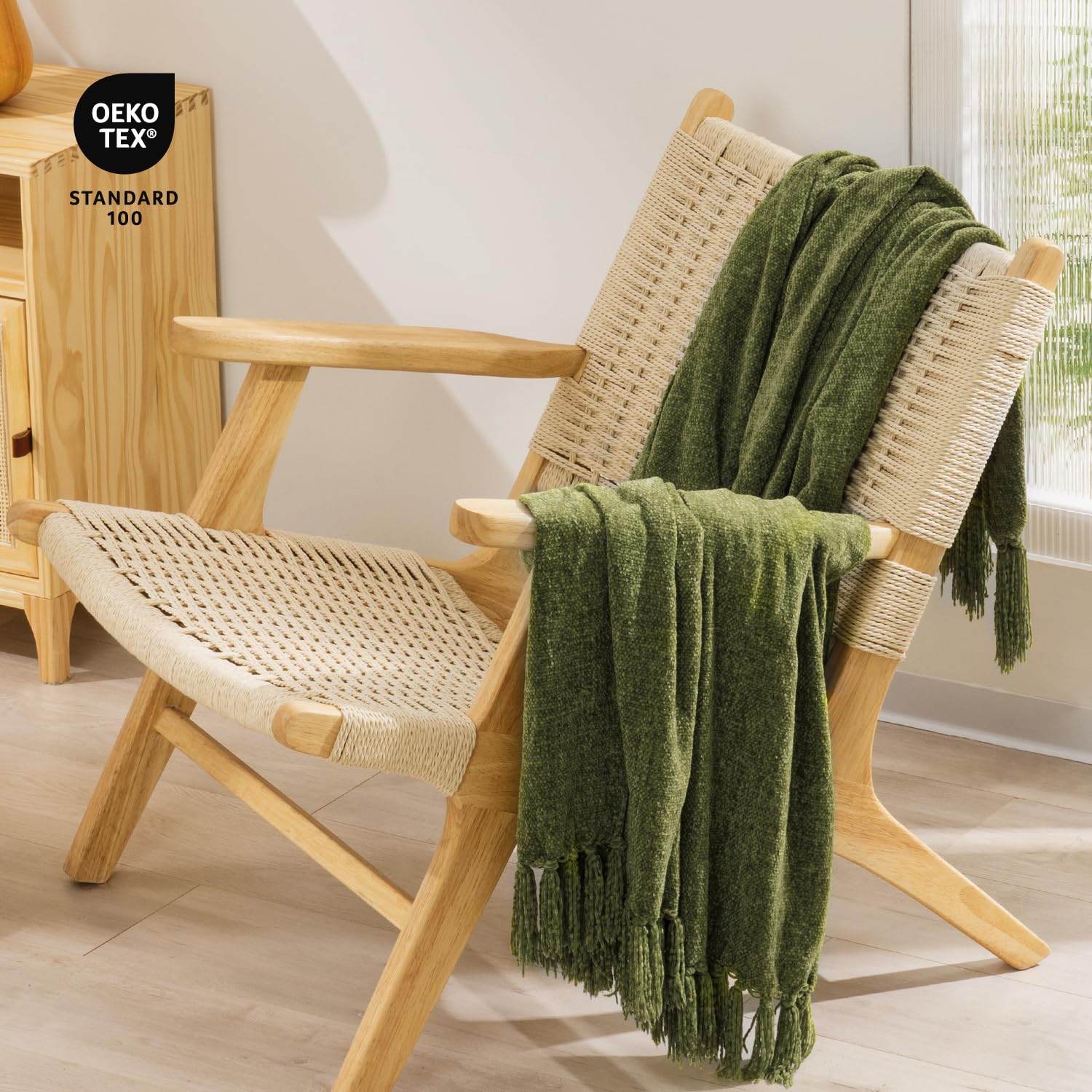 Soft Cozy Chenille Throw Blanket with Fringe Tassels - 50