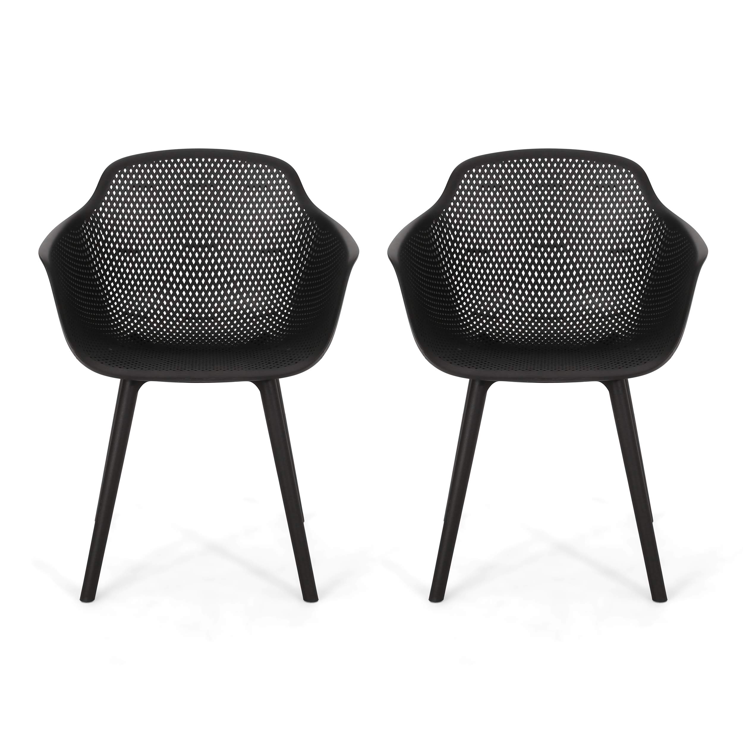 Christopher Knight Home Davina Outdoor Dining Chair Set of 2 - Weather-Resistant Polypropylene Patio Chairs in Black - Perfect for Backyard, Garden, and Poolside Dining