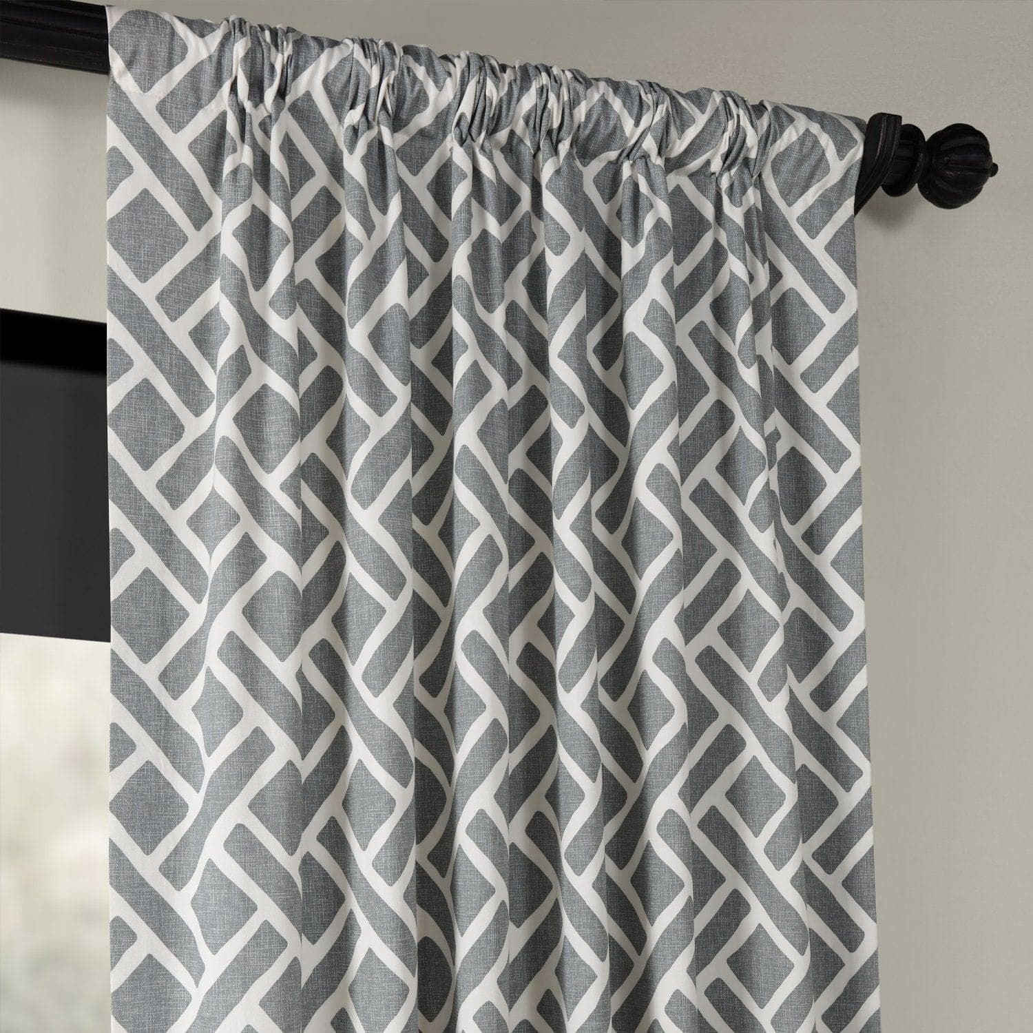 Martinique Grey Geometric Printed Cotton Blackout Curtains for Bedroom & Living Room - Modern Window Treatment for Light Control & Privacy