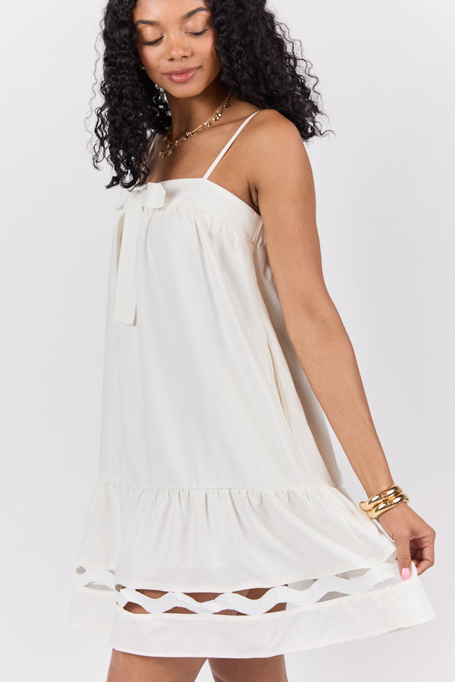 Saltwater Soul Ivory Lattice Mini Dress - Women's Summer Beach Cover Up, Boho Chic Lace Sundress for Vacation, Pool Party & Date Night