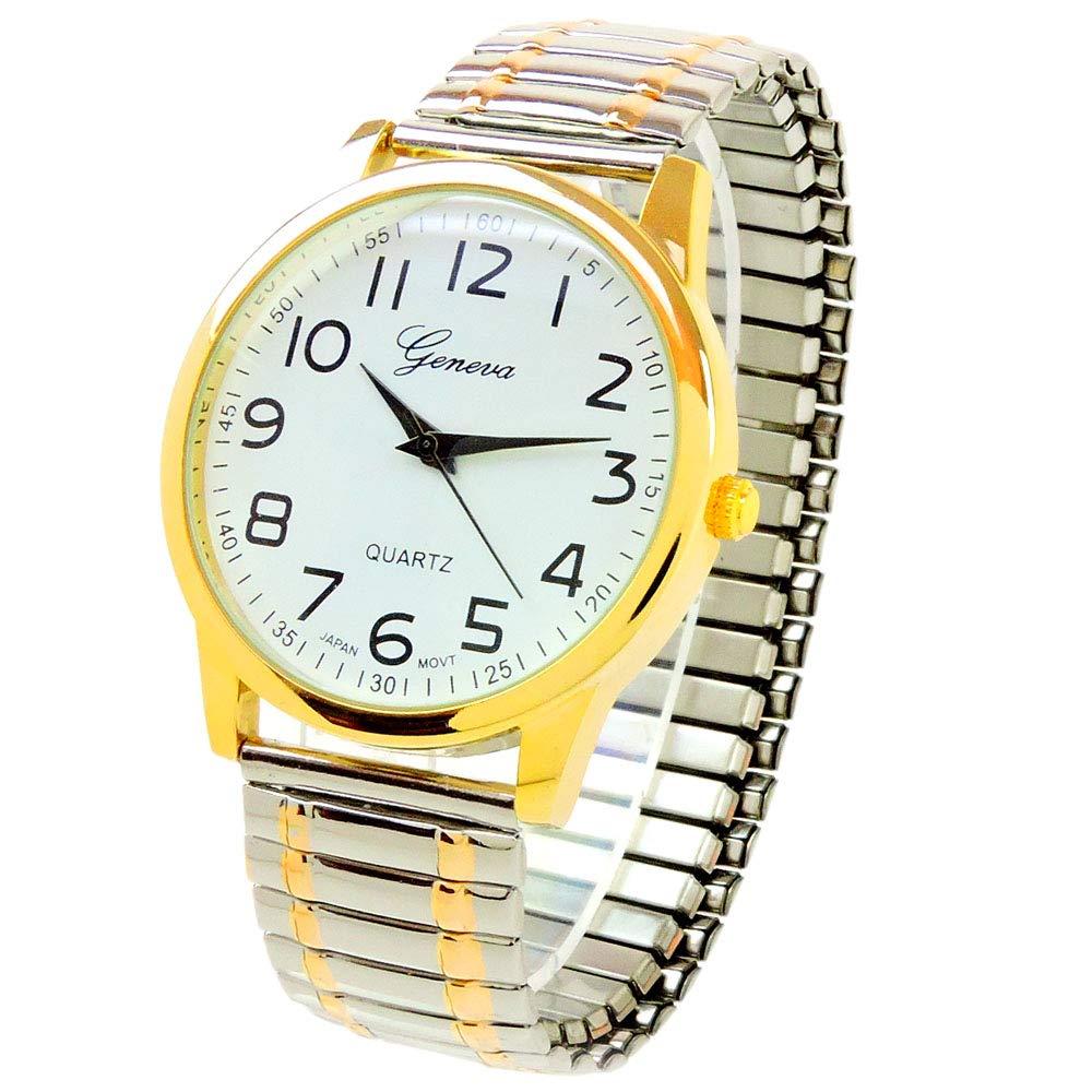 2-Tone Large Face Easy-to-Read Stretch Band Watch for Men & Women - Perfect for Running, Workouts, and Everyday Wear