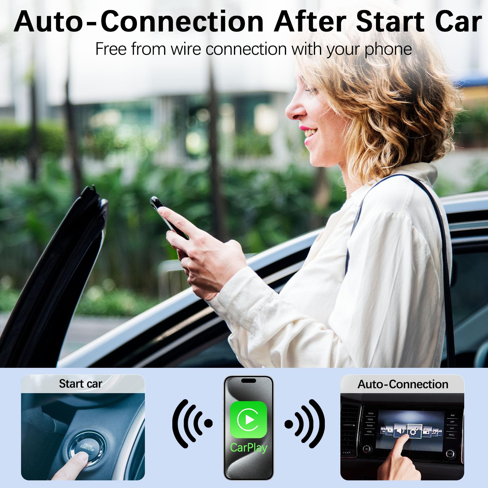 Wireless CarPlay Adapter for iPhone 16 Pro Max/15 Plus 2024 & iPad - USB/USB-C to Wireless CarPlay Dongle - Plug & Play Bluetooth CarPlay Converter for OEM Systems - Perfect for Commuting, Road Trips & Hands-Free Driving
