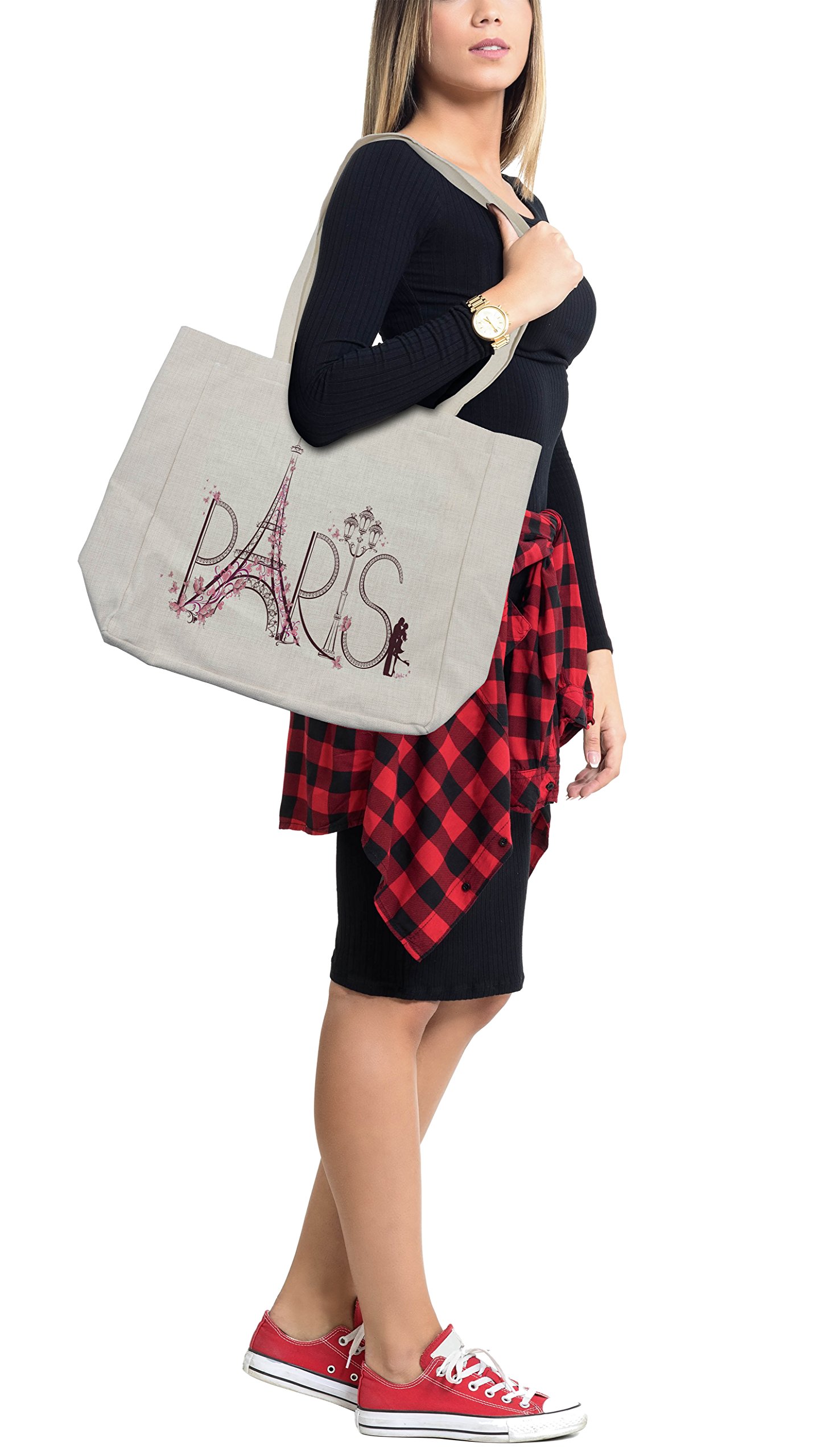 Eco-Friendly Reusable Paris Shopping Bag with Eiffel Tower & Floral Print - 15.5