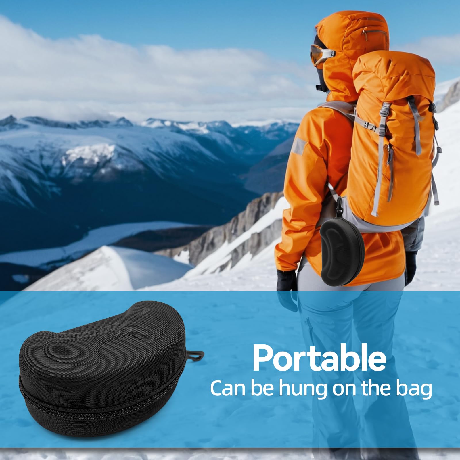 Premium Hard EVA Ski Goggles Case with Aluminum Hook - Lightweight Travel Storage for Ski Glasses | Perfect for Ski Trips, Snowboarding & Winter Sports Accessories Organization