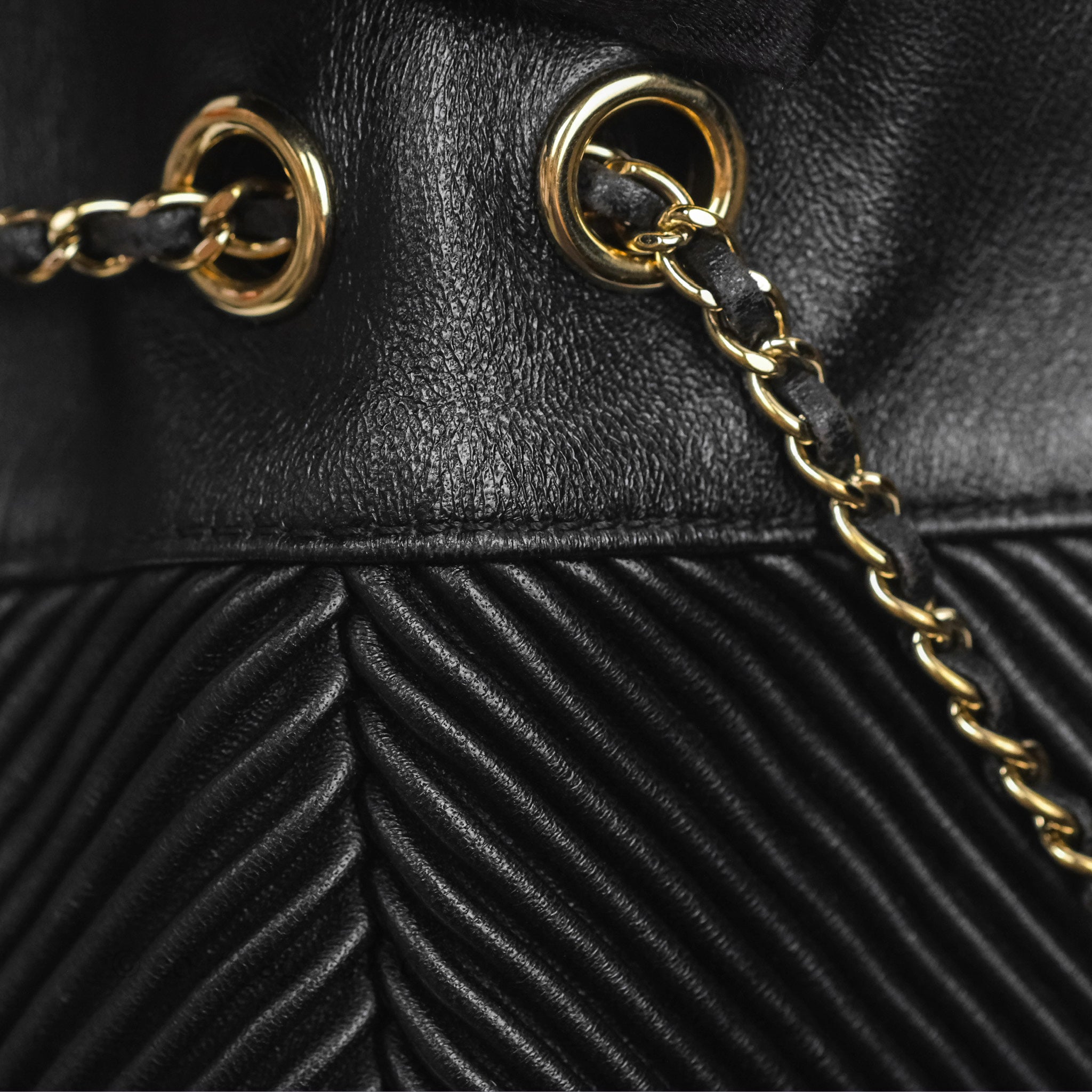 Chanel CC Chain Drawstring Bucket Bag Chevron Black Lambskin Gold Hardware - Luxury Crossbody Shoulder Bag for Women, Perfect for Parties, Date Nights & Special Occasions