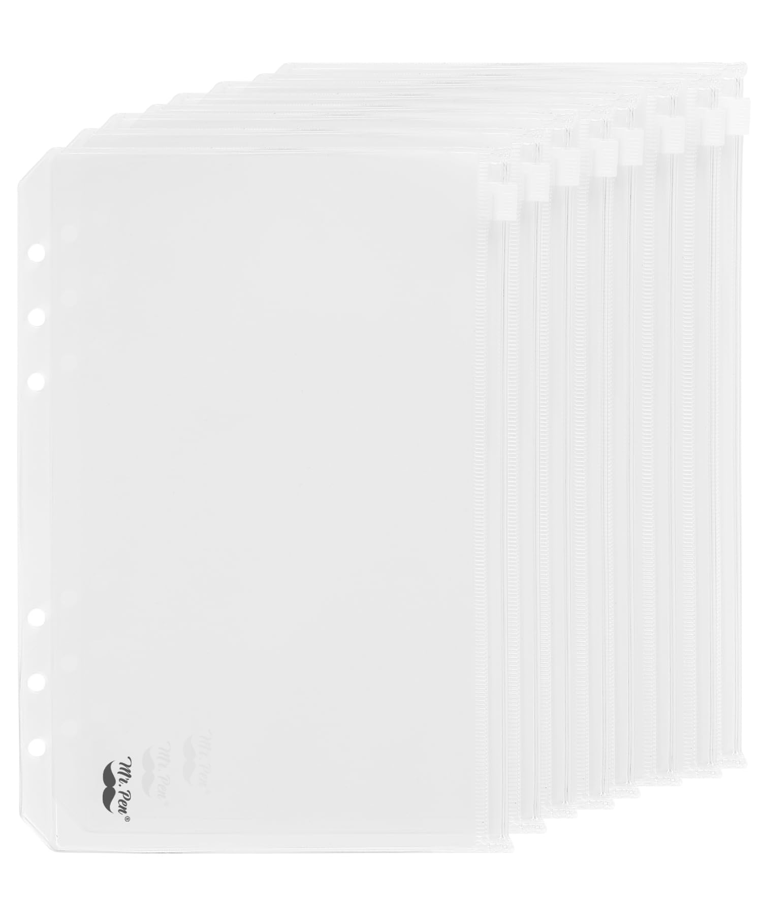 Mr. Pen A5 Plastic Binder Pockets - 8 Pack Clear 6-Ring Binder Envelopes for Money, Cash & Documents - Lightweight Money Organizer for Office, School & Travel (8 Pieces)