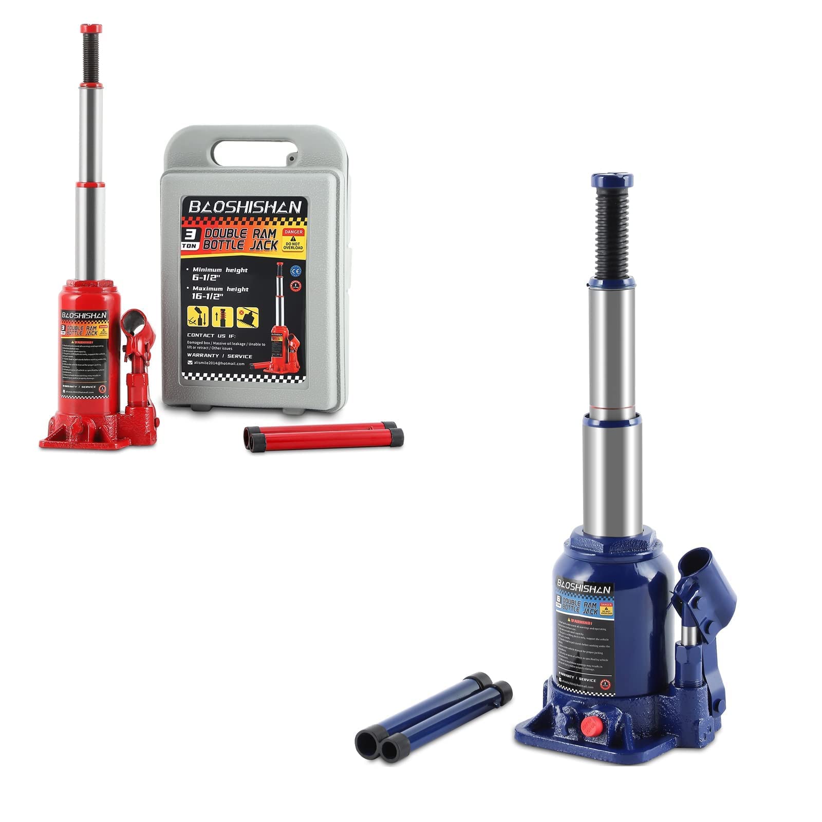 BAOSHISHAN 3 Ton & 6 Ton Heavy Duty Bottle Jack Set with Carrying Case - Hydraulic Car Jack for Vehicle Lifting, Tire Change, Auto Repair, and Emergency Roadside Assistance
