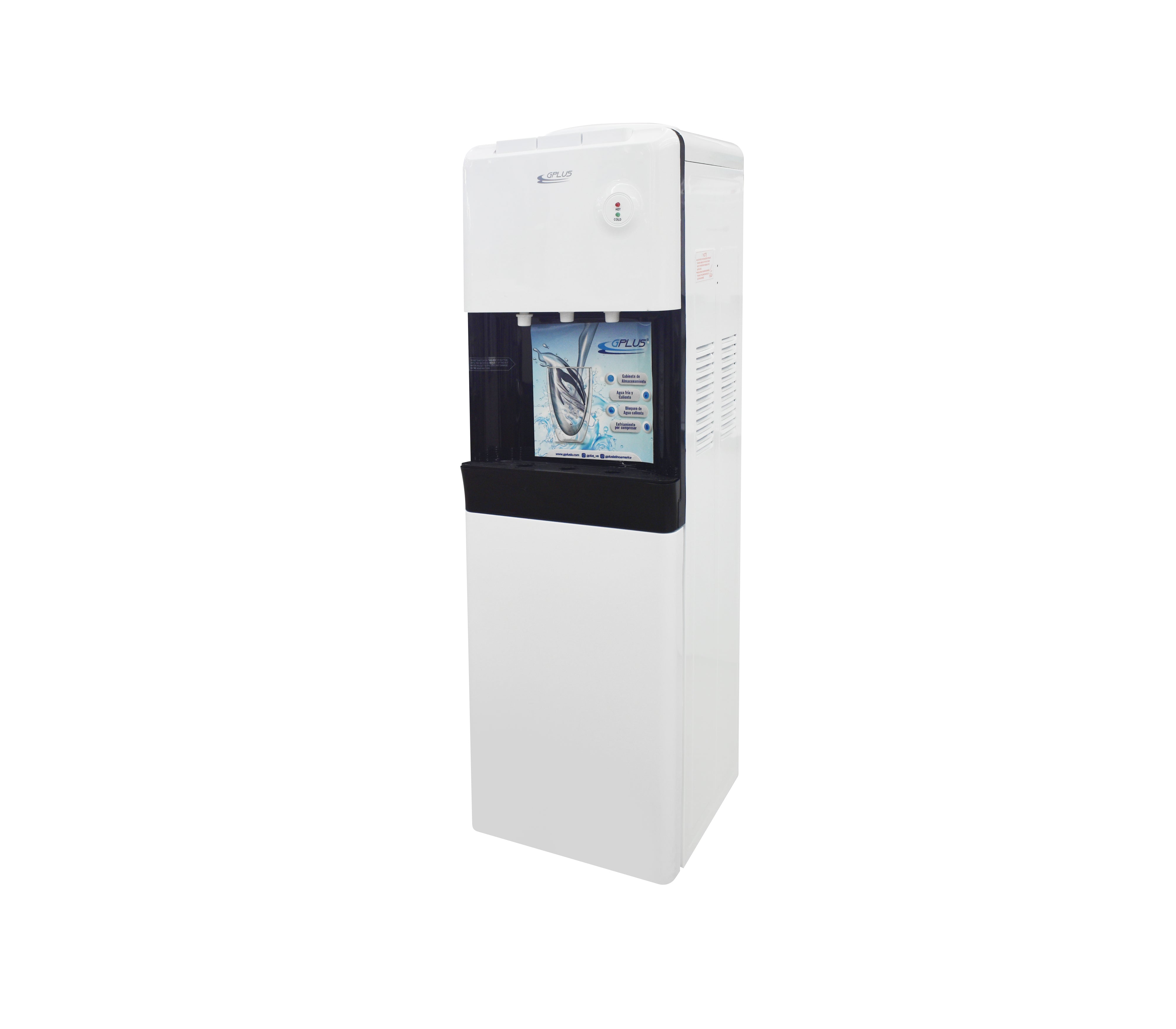 Gplus 110V White/Black Water Dispenser with Cabinet - Perfect for Home, Office, and Kitchen Use