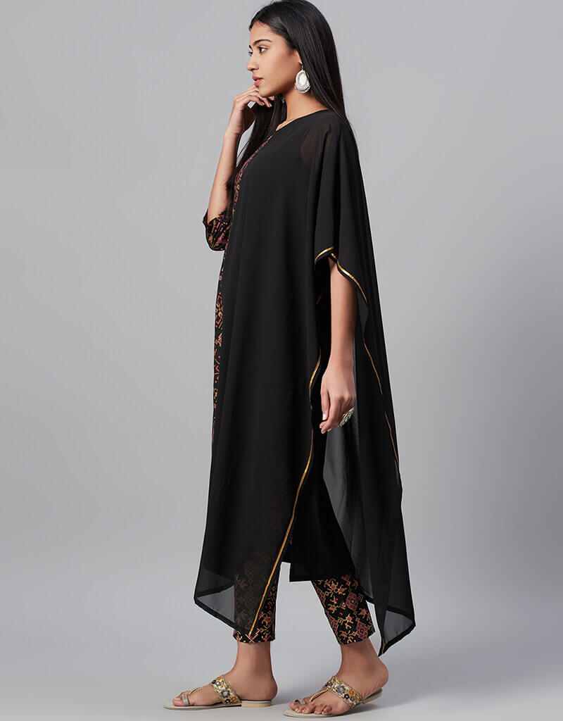 Black Georgette and Crepe Straight Leg Pants for Women - Elegant Office Wear & Evening Outfits