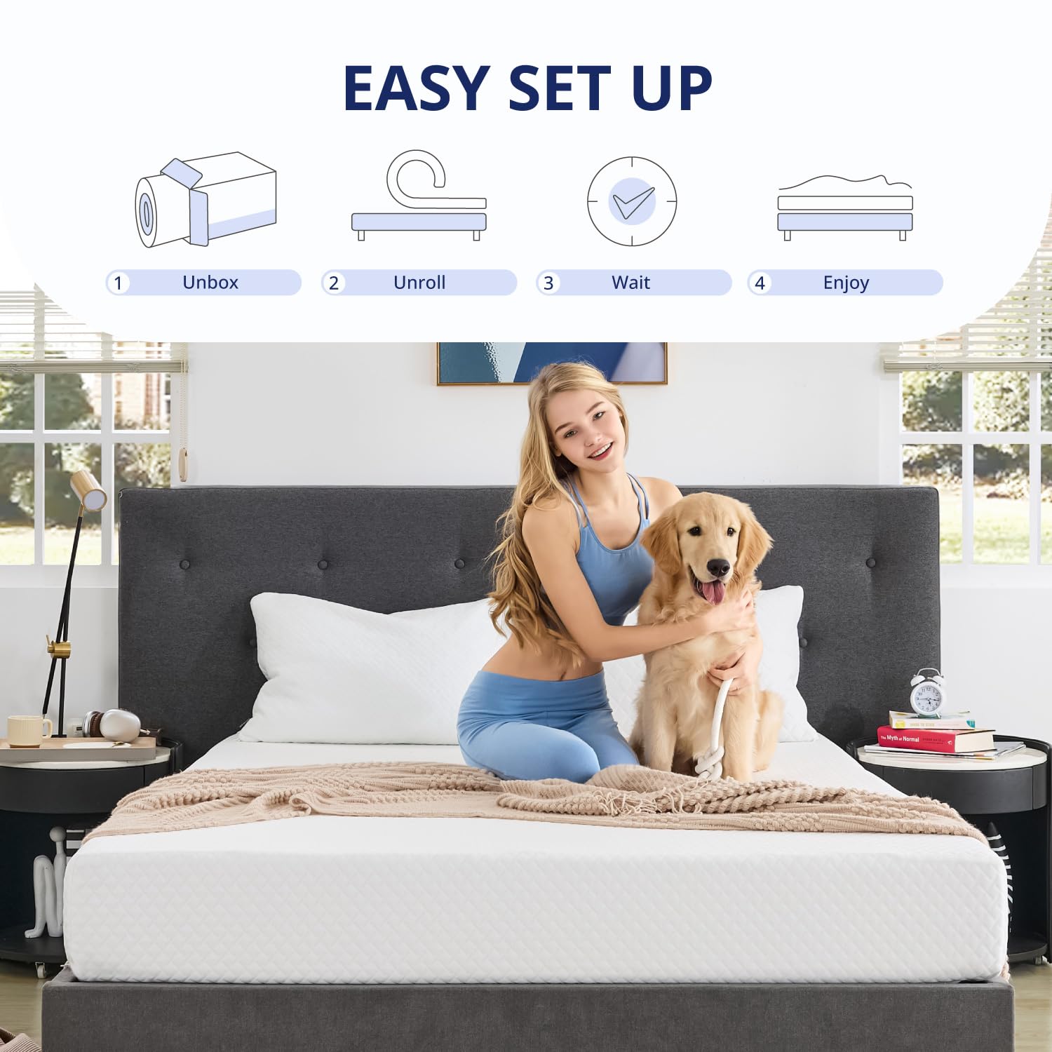 10 Inch Full Size Green Tea Memory Foam Mattress - CertiPUR-US Certified, Fiberglass Free, Cooling Gel Infused for Pressure Relief & Cool Sleep, Bed in a Box with Removable Washable Cover - Perfect for Guest Rooms, Dormitories & Hot Sleepers
