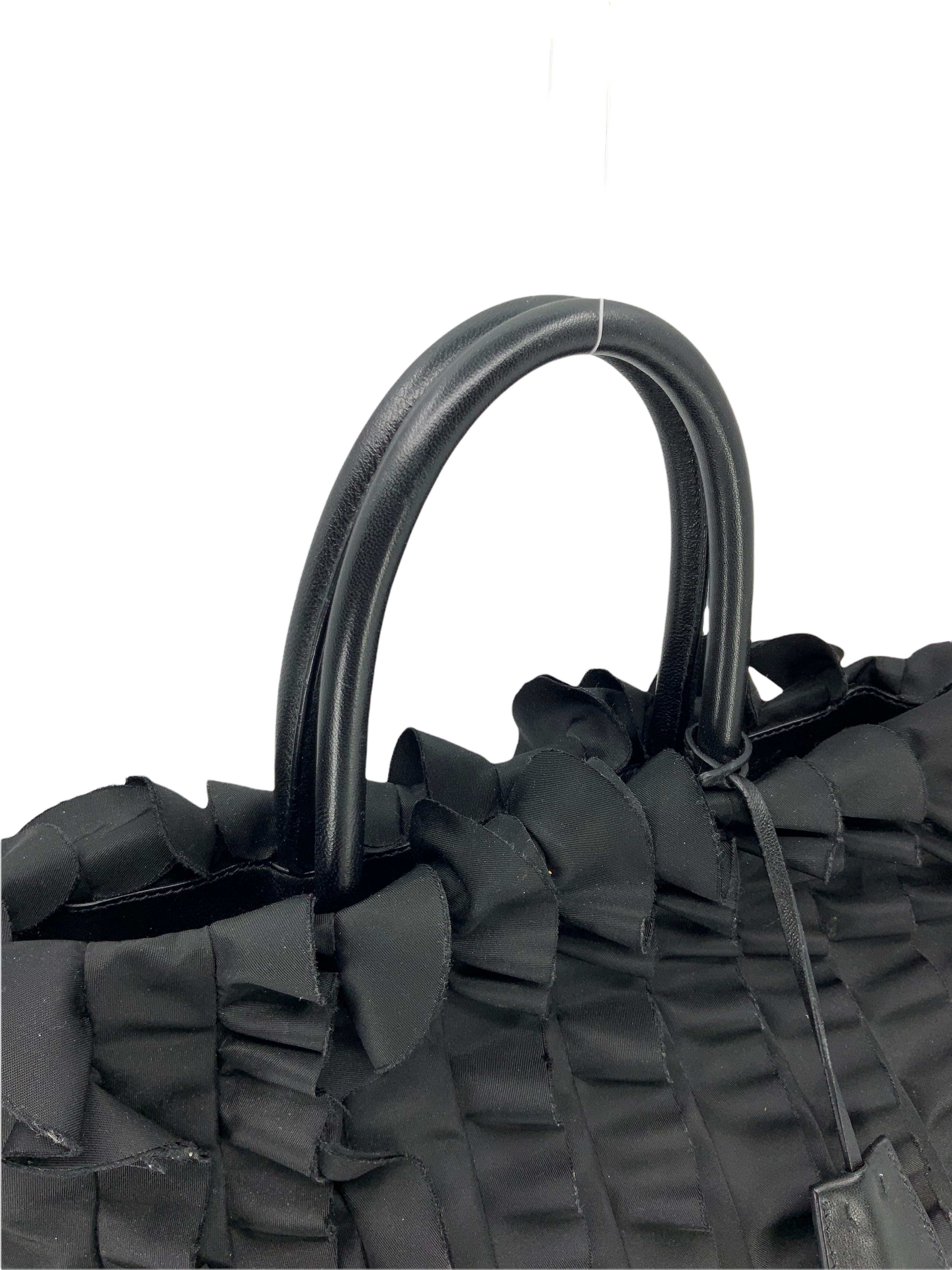 Prada Tessuto Nylon Ruffle Tote Bag for Women - Luxury Designer Handbag for Work, Travel & Everyday Use