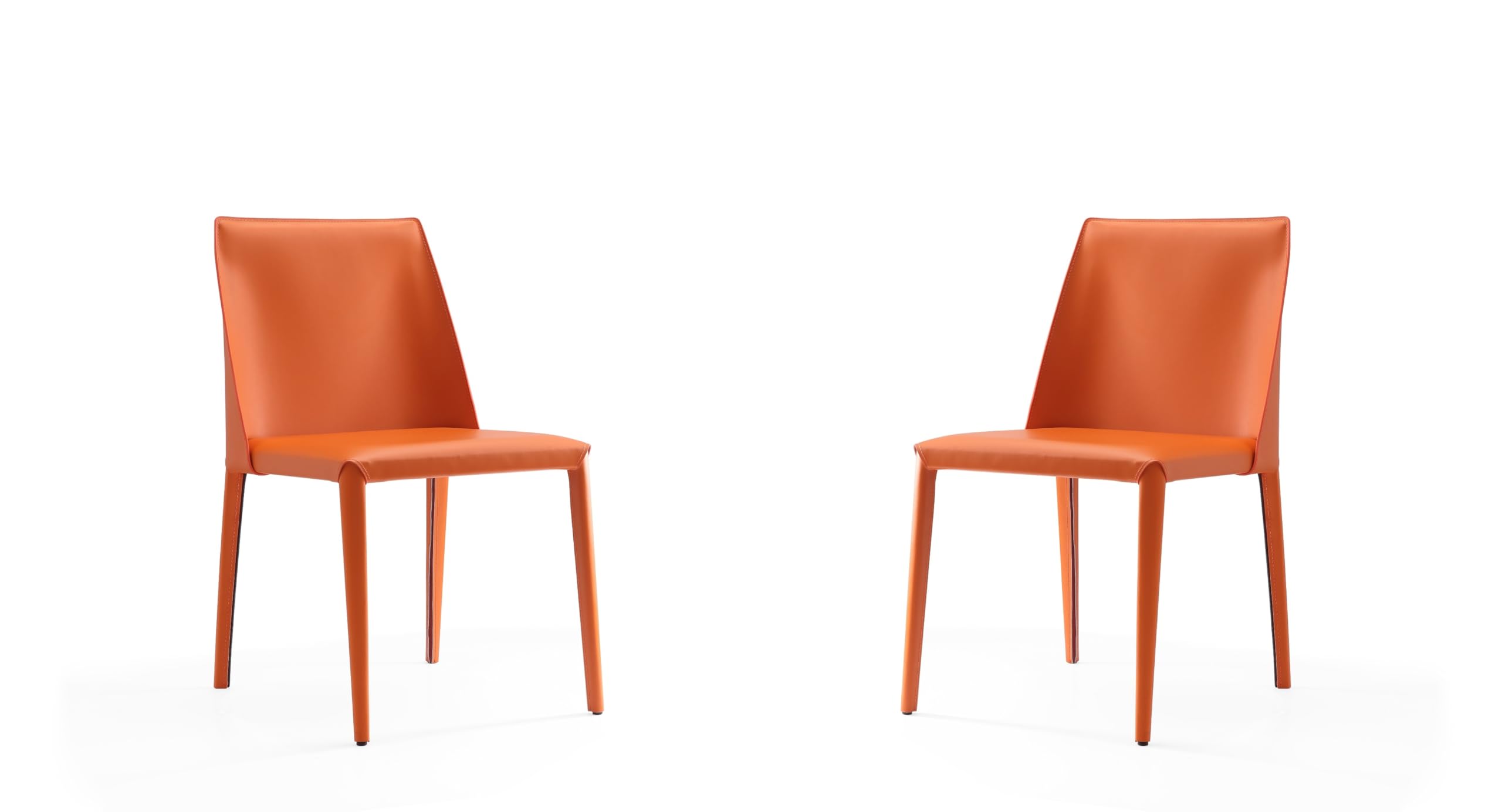 Paris Modern Saddle Leather Dining Chairs Set of 2 - Metal Frame & Comfortable Padded Seat - Fully Assembled Kitchen Accent Furniture in Coral - Perfect for Dining Rooms, Breakfast Nooks & Contemporary Home Decor