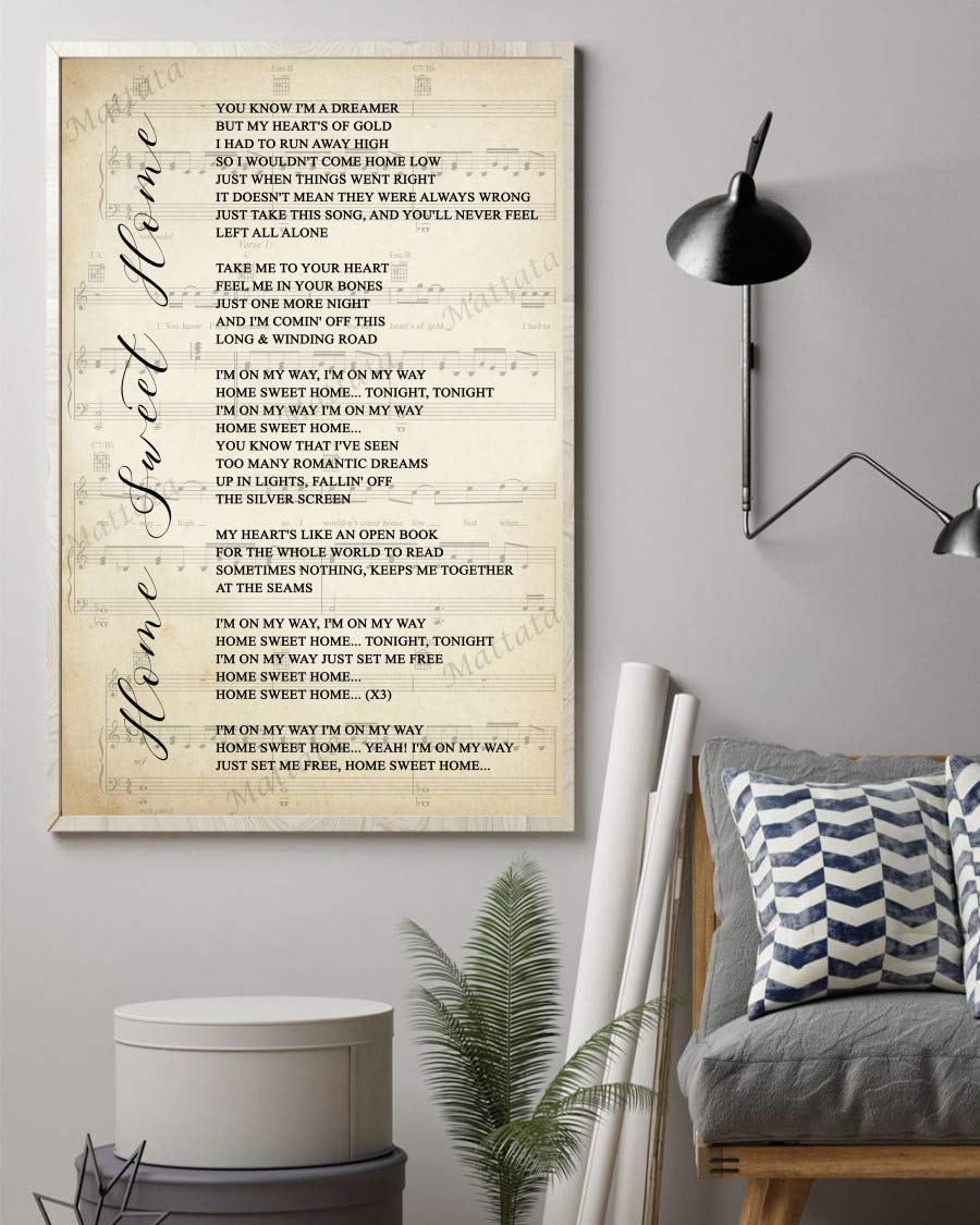 Home Sweet Home Song Lyrics Sheet Music Portrait Poster Print - 12