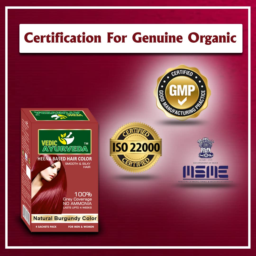 VedicAyurveda Natural Burgundy Hair Dye Kit - Ammonia-Free, Glossy Hair Color (100g) for Vibrant, Long-Lasting Results | Perfect for At-Home Hair Coloring & Salon-Quality Shine