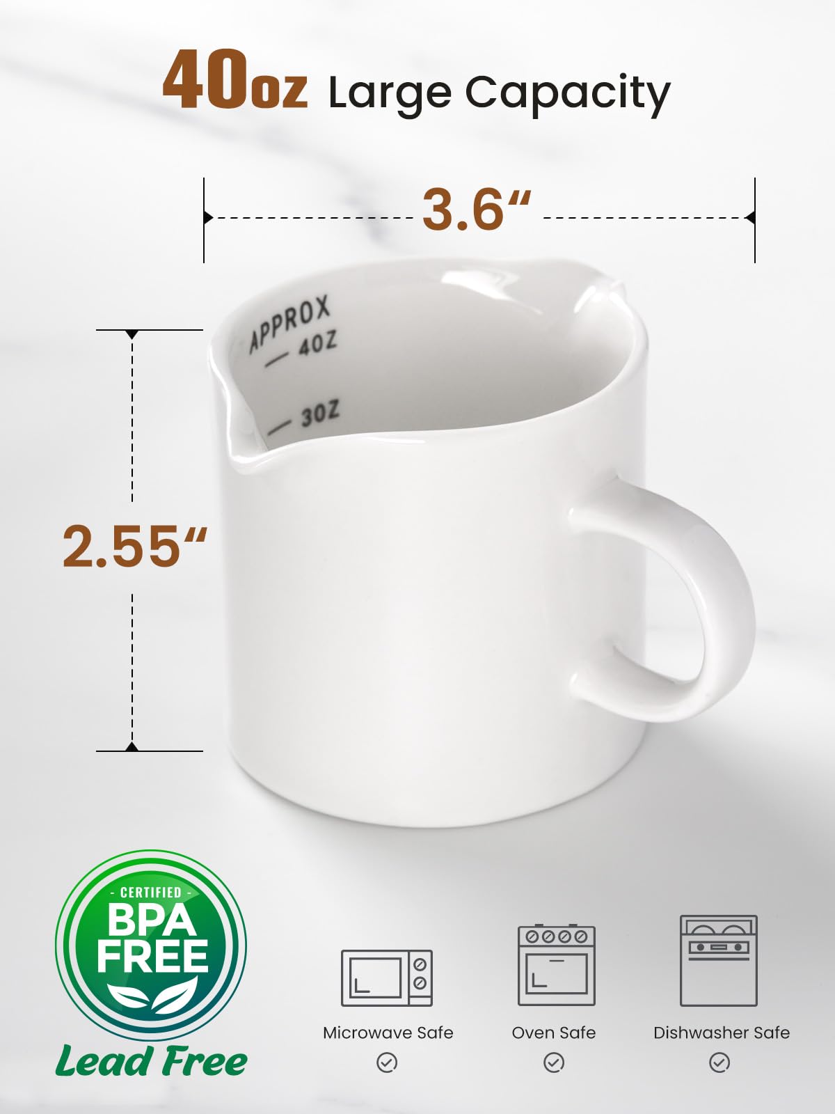 5 OZ Ceramic Espresso Cups with Double Spouts & Handle - Small Coffee Mugs with Measuring for Espresso Machines - Perfect for Lattes, Cappuccinos & Milk Syrup Drinks at Home or Cafe