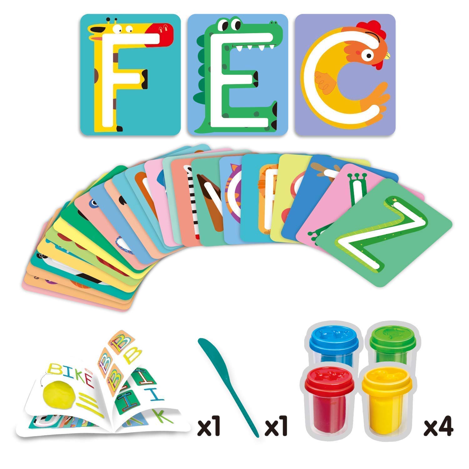 Preschool Alphabet & Shape Learning Kit with 4-Color Dough - Early Education Letter Recognition & Language Development Toy for Kids 3+ Years | Perfect for Classroom Activities & Homeschool Learning