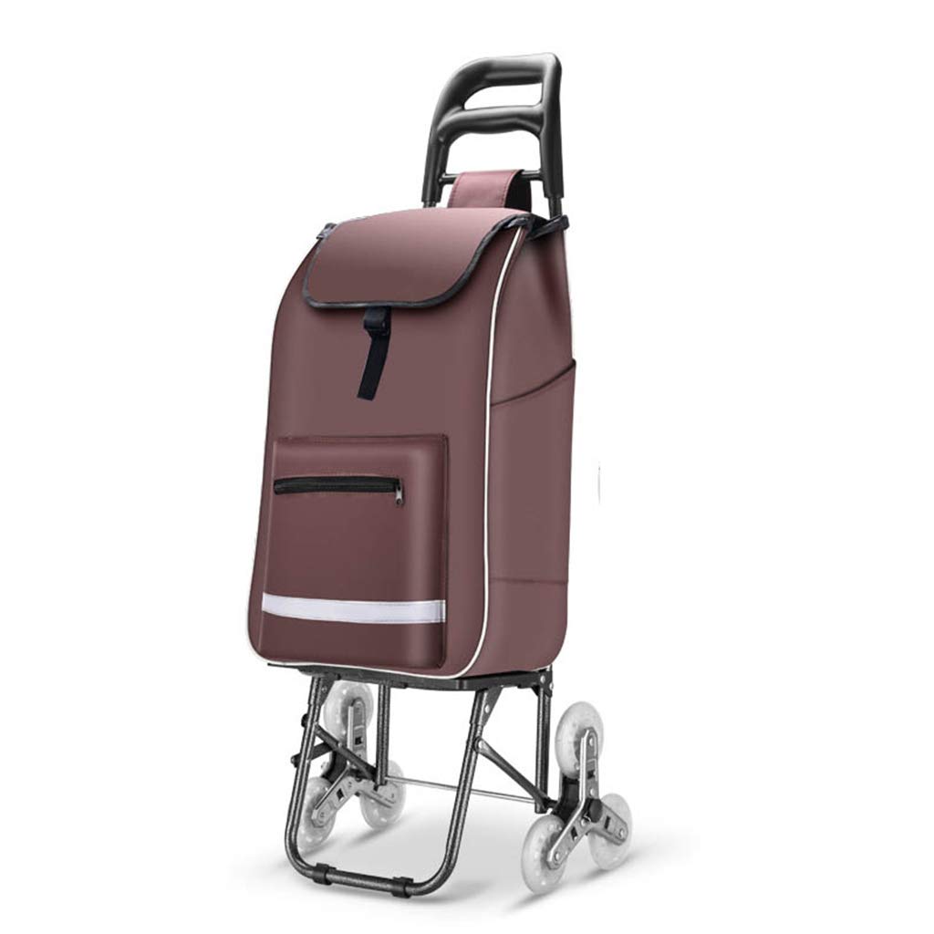 XINGPING-HOME Foldable Shopping Cart with Reflective Coffee Color - Portable Grocery Trolley for Supermarket, Climbing, Home Use & Outdoor Activities | Lightweight Stroller for Seniors & Household Convenience