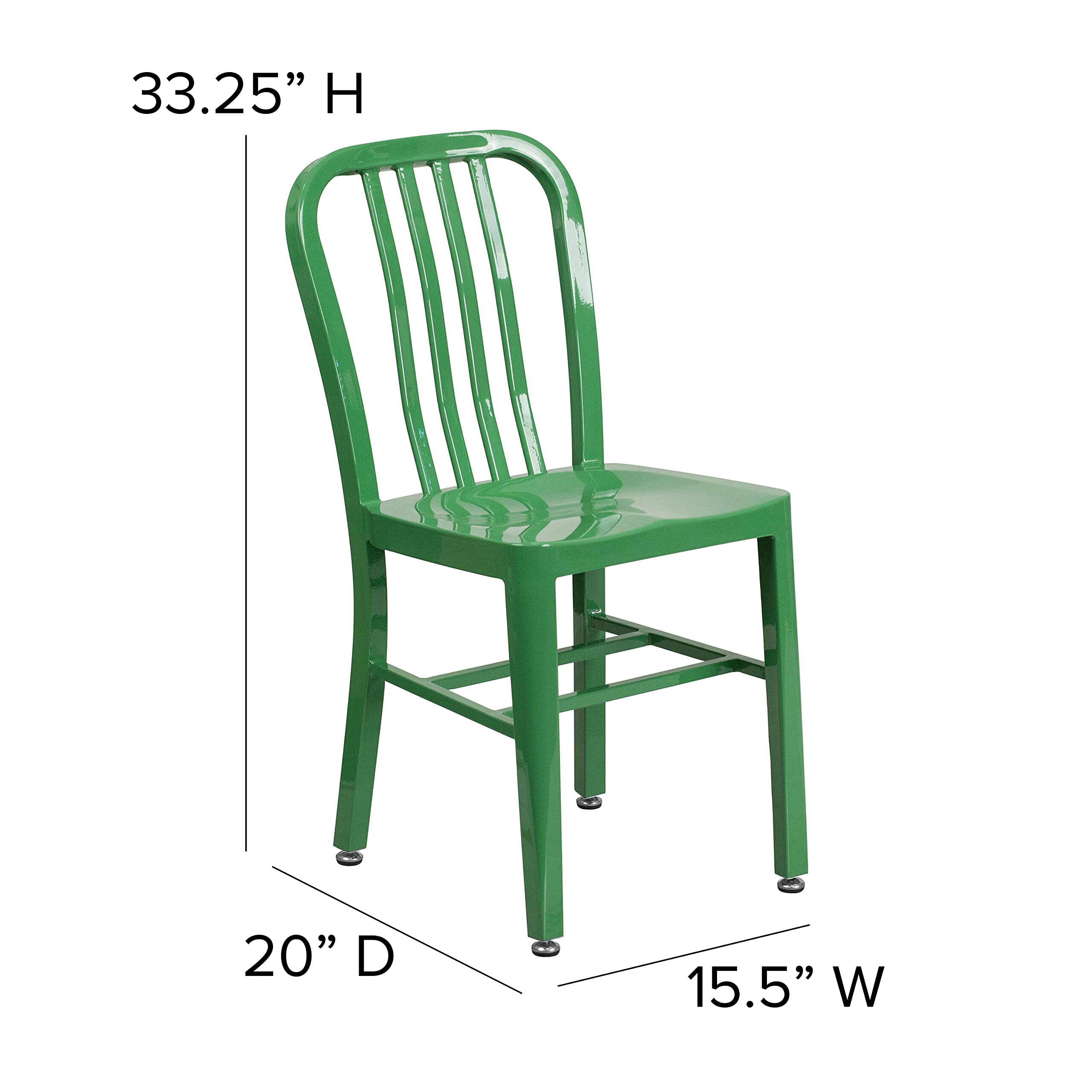 Merrick Lane Santorini Indoor/Outdoor Dining Chair - Green Galvanized Steel Frame - 18 Inch Seat - Slatted Back - Perfect for Patio, Garden, and Dining Room Decor