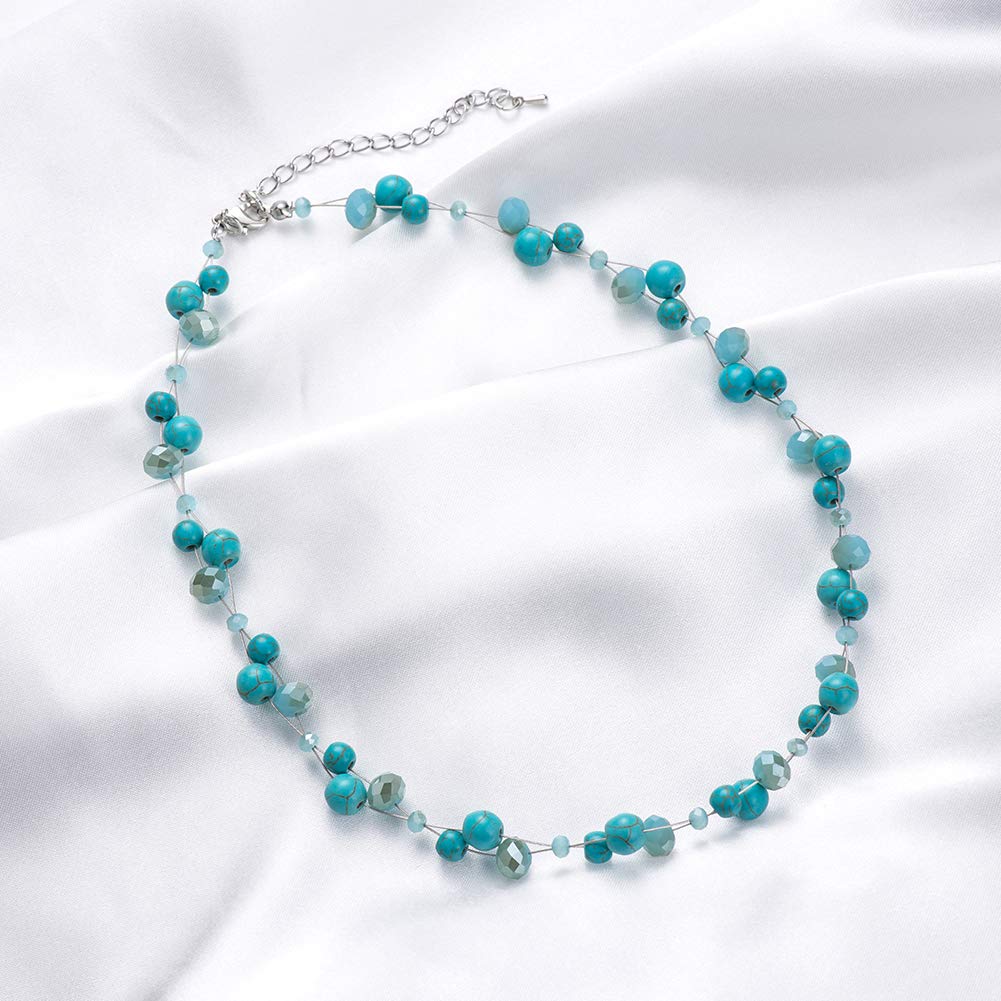 Turquoise Beaded Necklace for Women - Elegant Pearl & Crystal Bead Fashion Jewelry, Perfect Birthday Gift for Her | Boho Chic Accessory for Parties, Weddings & Everyday Wear
