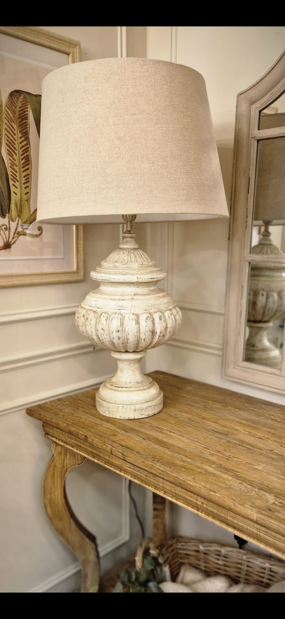 Aurelius White Wash Table Lamp with Linen Shade - Modern Farmhouse Bedside Lighting for Bedroom, Living Room & Office Decor