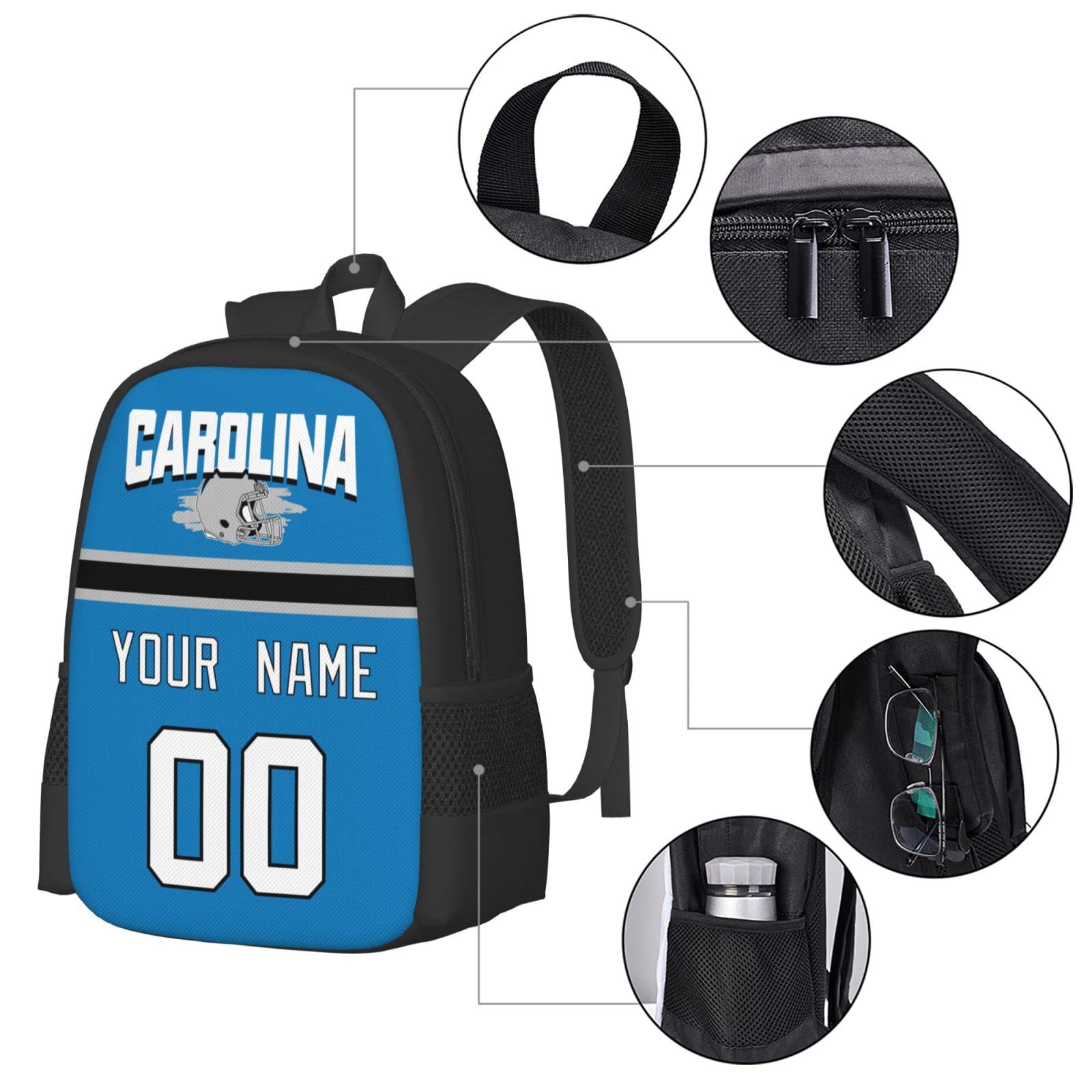 Custom Personalized ANTKING Carolina Backpack with Name & Number - Durable School, Travel & Work Backpack for Men & Women - Perfect Gift for Students, Professionals & Outdoor Enthusiasts