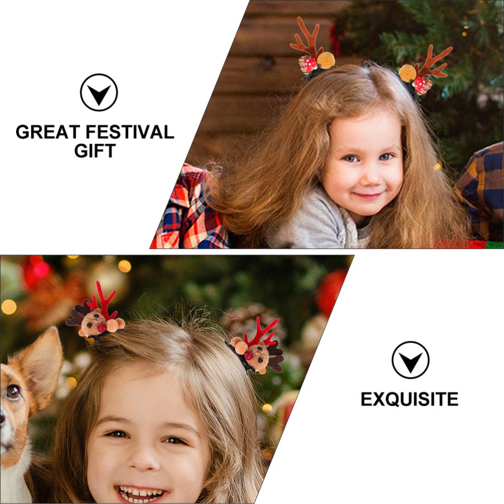2 Pairs Christmas Antlers Hair Clips with Pine Cone & Mushroom Plush Balls - Festive Holiday Hair Accessories for Women, Men & Kids - Perfect for Xmas Parties, Family Gatherings & Holiday Photos