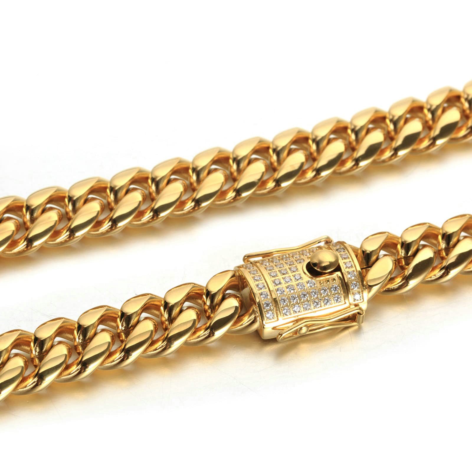 Premium Stainless Steel Men's Cuban Link Chain Necklace - 24 Inch Silver & Gold Plated Diamond-Cut Curb Chain - Hip Hop Jewelry for Men - Perfect for Casual Wear, Gifts & Special Occasions