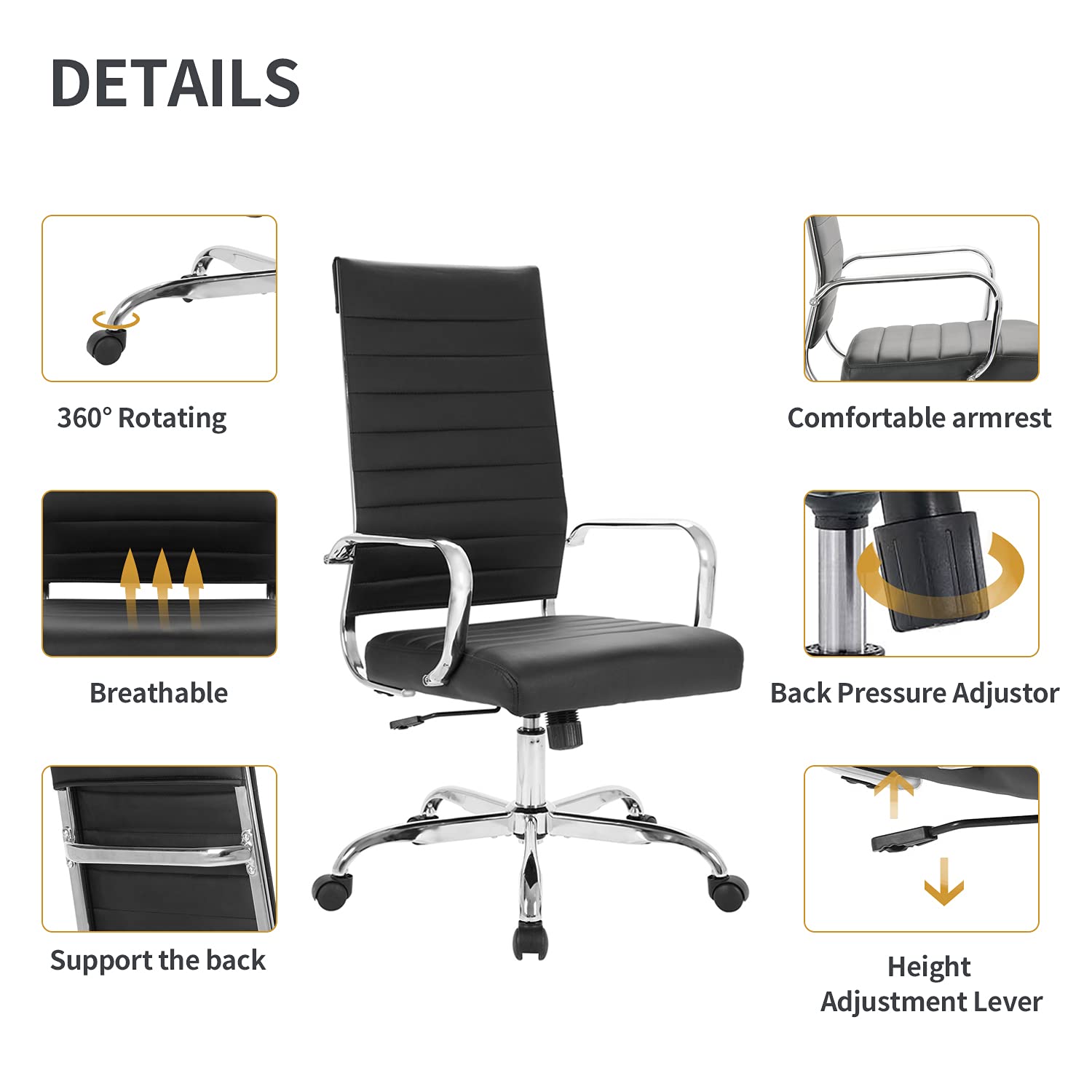 Ergonomic Modern Office Chair - Adjustable Leather Desk Chair with 360° Swivel & Lumbar Support - Perfect for Home Office, Gaming, and Executive Workspaces