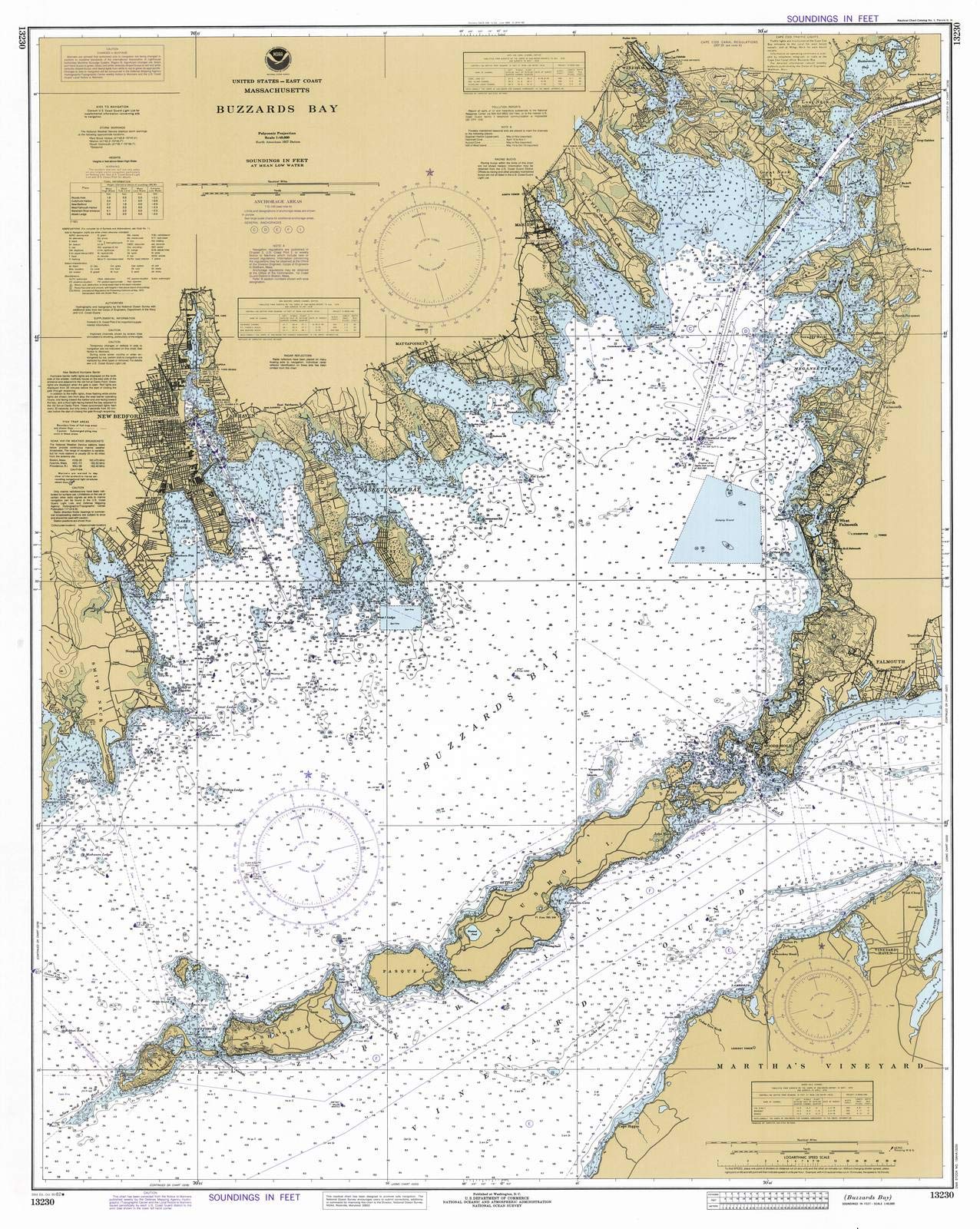 Vintage Nautical Wall Art - 1982 NOAA Chart of Buzzards Bay, Massachusetts (36x44in) | Historic Coastal Map for Home Decor, Office & Gifts