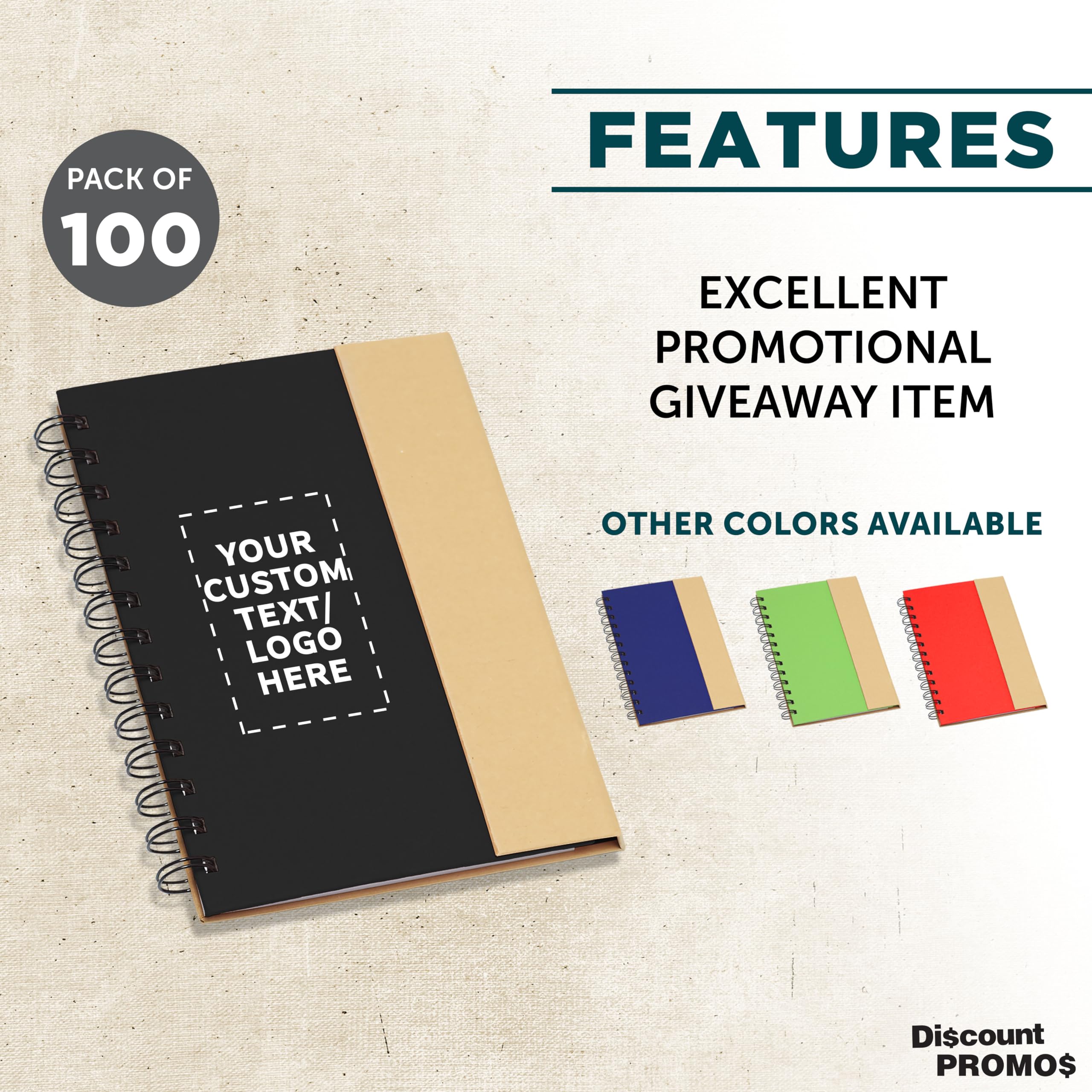 Custom Eco-Friendly Spiral Notebooks with Pens - 100-Pack Bulk Set, Personalized for School, Office & Home Use - Black | Perfect for Students, Professionals & Gift Giving