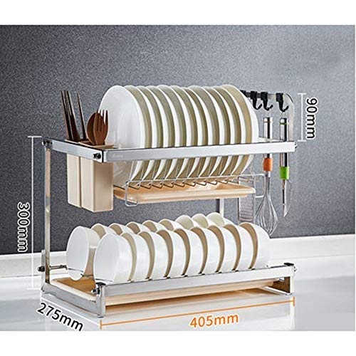 2-Layer Stainless Steel Cutlery Drainer Rack with Chopsticks Basket & Hooks - Rustproof 304 Kitchen Utensil Organizer for Dish Drying and Storage - Perfect for Small Spaces, Apartments, and Modern Kitchens