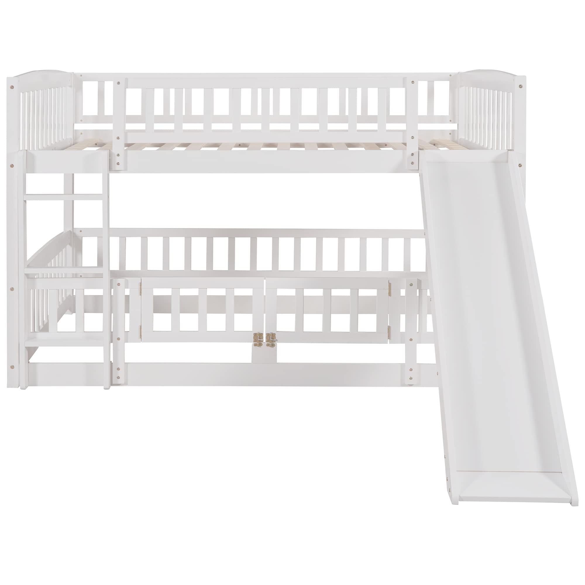 Harper & Bright Designs Full Over Full Low Bunk Beds with Slide, Safety Fence & Ladder - Sturdy Wooden Kids Bunk Bed for Boys & Girls - Perfect for Small Rooms, Shared Kids Bedrooms & Sleepovers - White