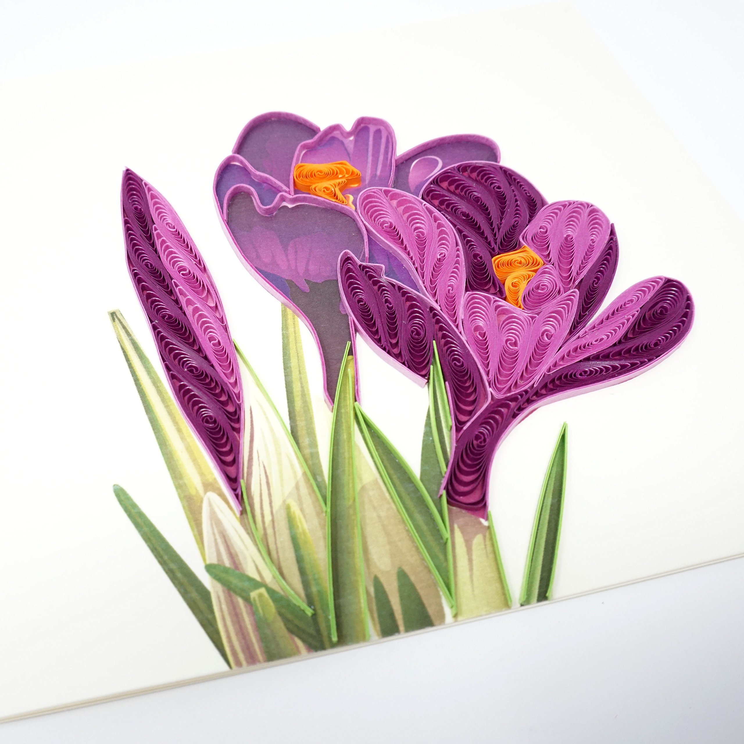 Premium Handmade Quilled Crocus Flower Greeting Cards - Birthday, Love, Anniversary, Thank You, Mother's Day, Valentine's, Friendship & Sympathy Cards - Perfect for Gifting, Home Decor & Special Occasions